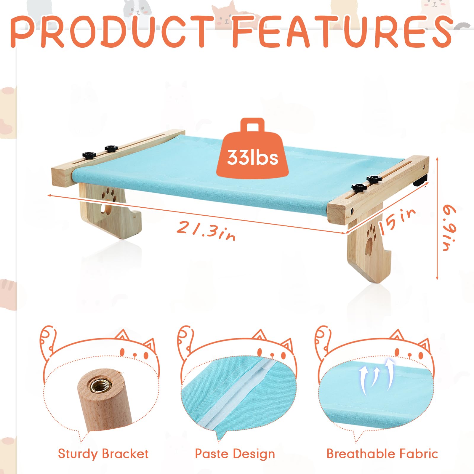 Pinkunn 2 Set Cat Window Sill Perch Adjustable Wood Small Cat Window Hammock Window Seat Cat Bed Windowsill Cat Shelf Indoor Kit