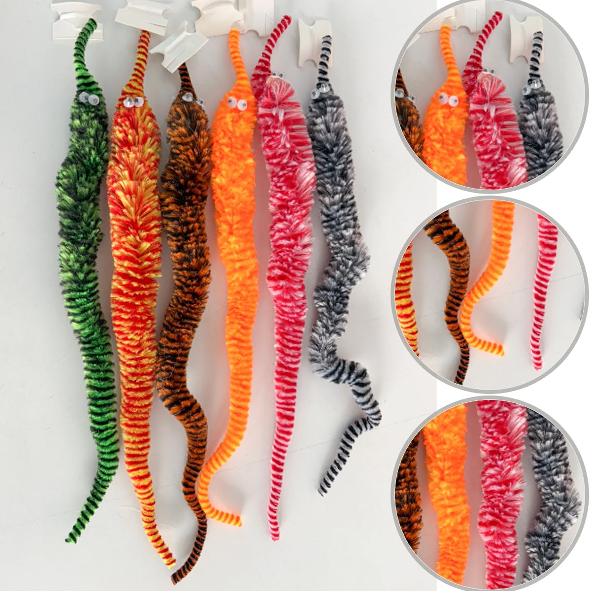 24 Pcs Cat Worm Toy Zebra Print Feather Worm Teaser Refills Attachment Cute Cat Wand Replacement Interactive Wand Accessories Fo