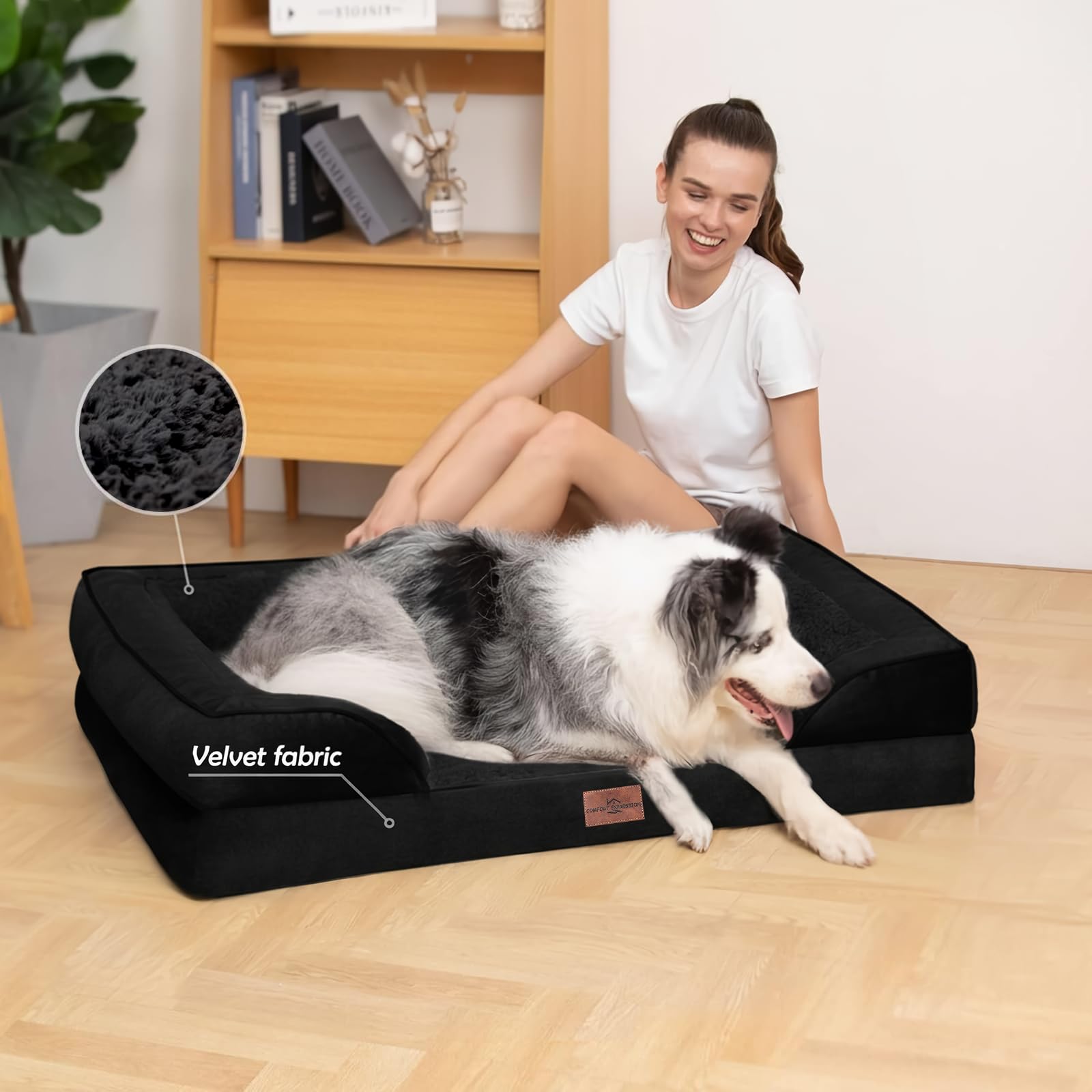Comfort Expression Orthopedic Dog Bed for Large Dogs 36x27 Inch, Waterproof Supportive Egg Crate Foam Large Pet Bed with Removab
