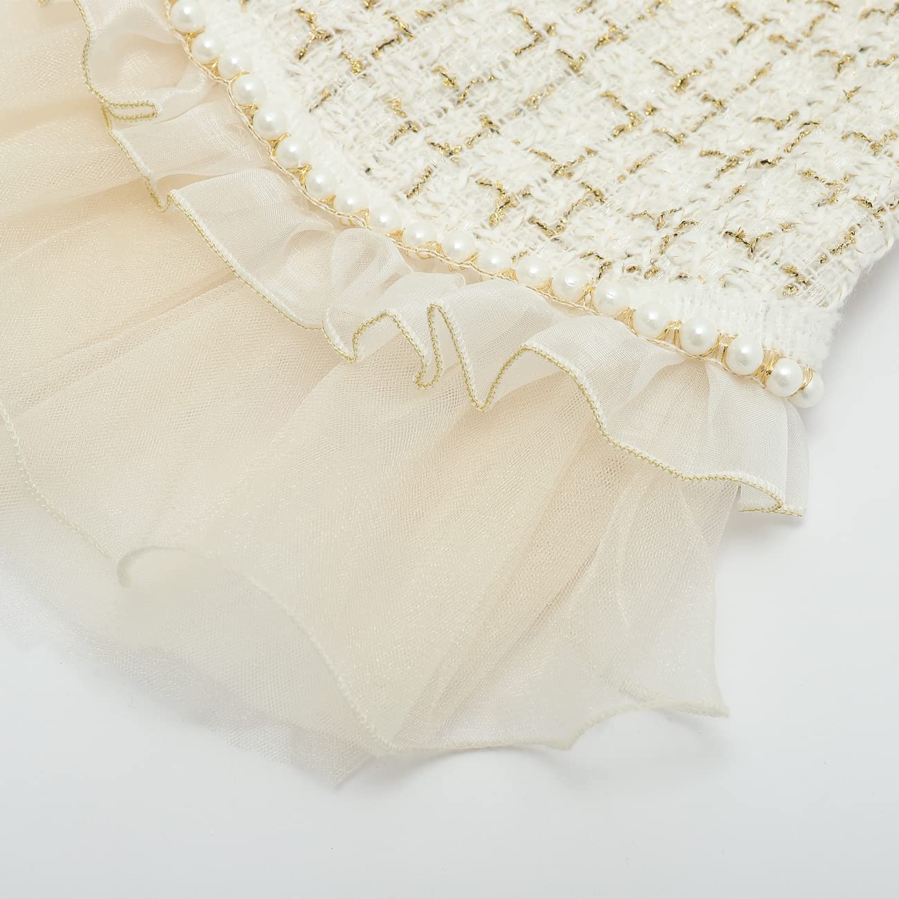 Dog Plaid Dress Lace Tulle Tutu Princess Skirt With Pearls Accessory For Small Girl Dogs Christmas Holiday Wedding Birthday Part