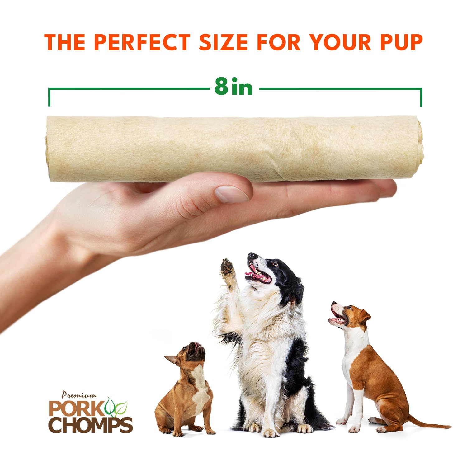 Pork Chomps Baked Pork Skin Dog Chews, 8-inch Rolls, 18 Count (Pack of 1)