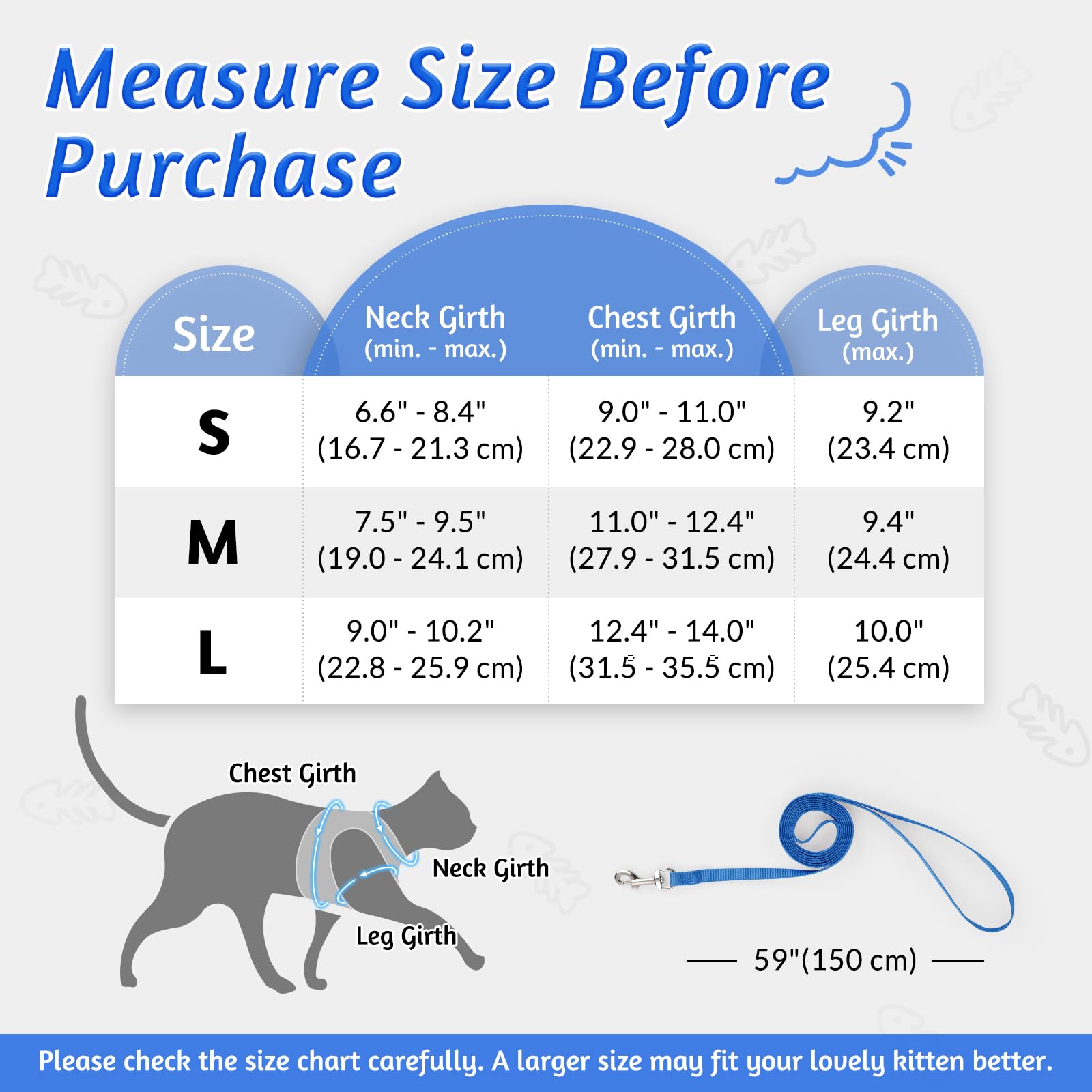 Rabbitgoo Cat Harness And Leash Set For Walking Escape Proof, Adjustable Soft Kittens Vest With Reflective Strip For Cats, Comfortable Outdoor Vest, Blue, S