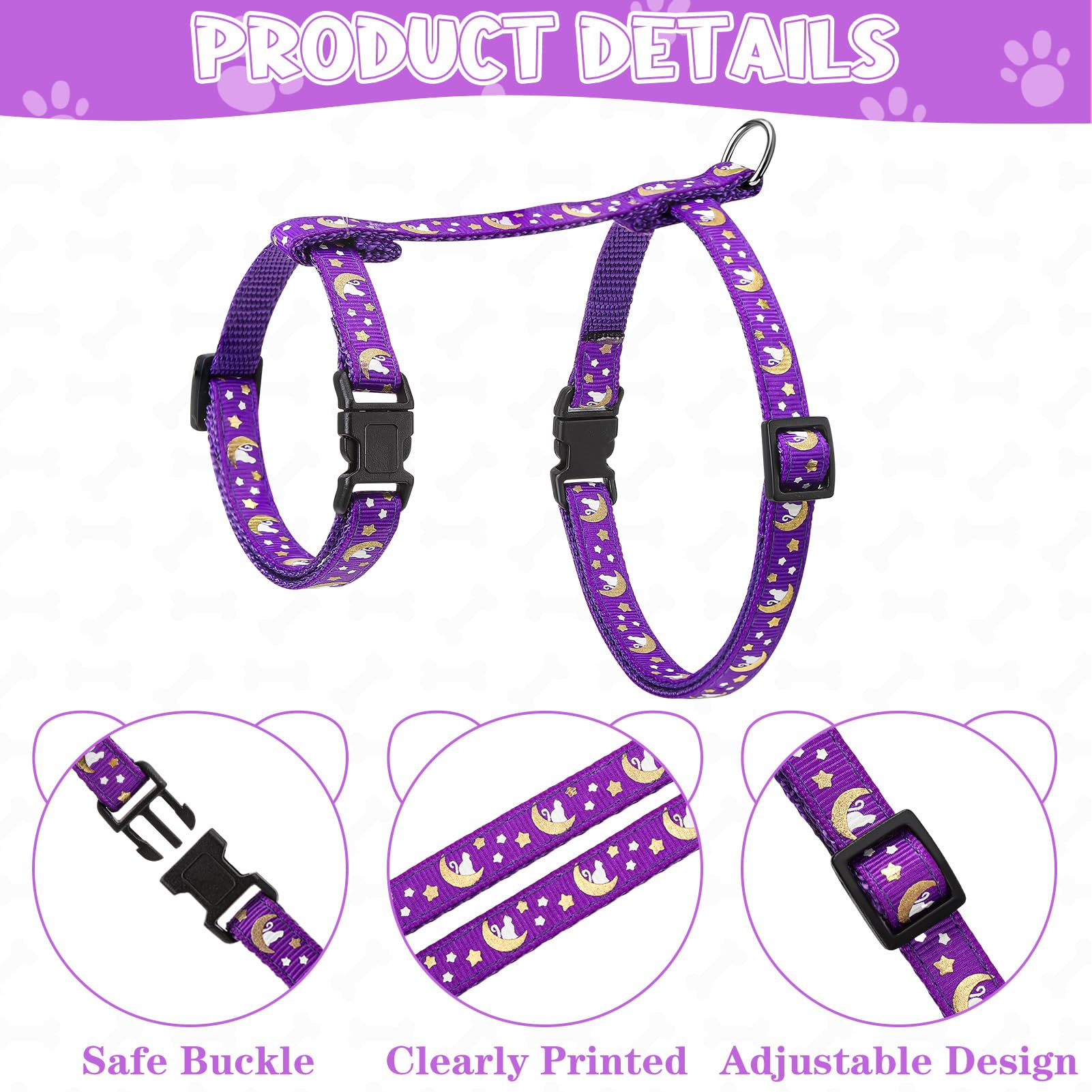 Guiqulai 2 Pack Cat Harness And Leash With Collar Set, Escape Proof Cat Harness Adjustable Kitten Harness Glow In The Dark For S
