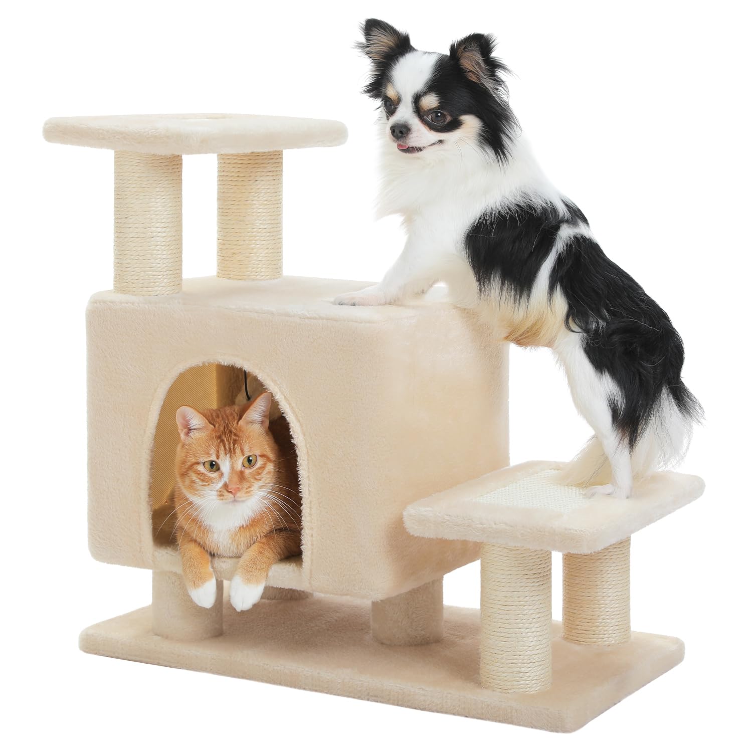 Uymi 3-In-1 Cute Dog Stairs & Cat Scratching Post With Condo, Pet Steps For High Bed, Sofa, Couch, Tall Cat Tower, High-Strength