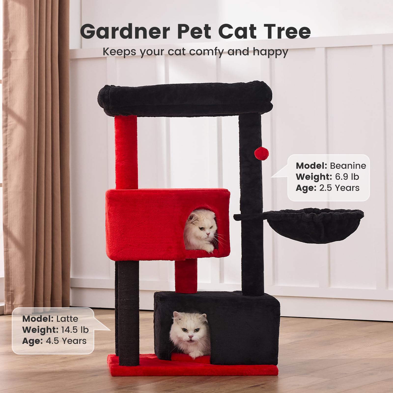Gardner Pet 41 Tall Gothic Cat Tree for Medium-Large Cats, Heavy Duty Cat Tower with 2.8in Posts & Washable Top Perches, Space-S