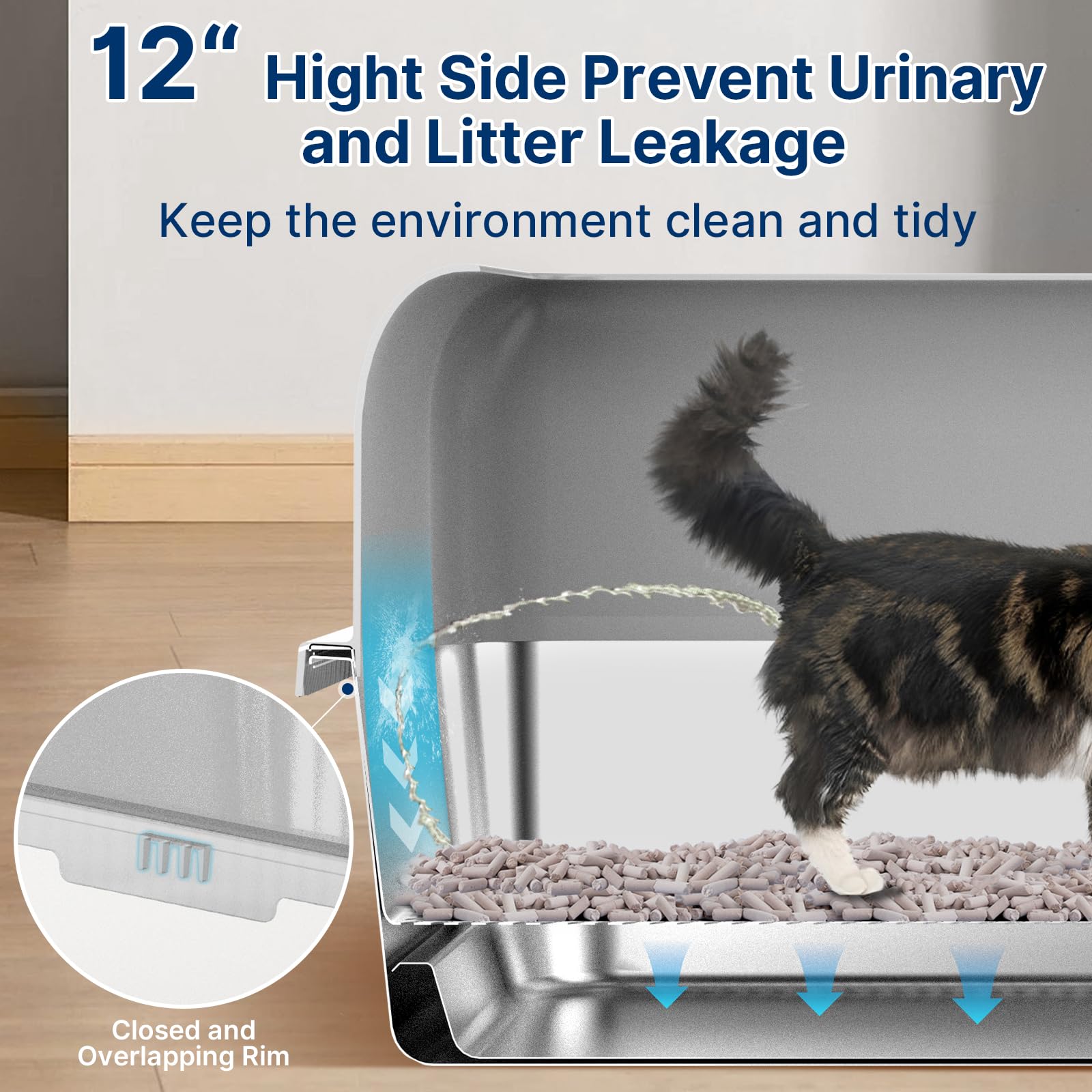 23.6x15.7x6 Enclosed Stainless Steel Litter Box with Lid, XL Sifting Litter Box for Pine Pellets with Removable Drawer Pan for E