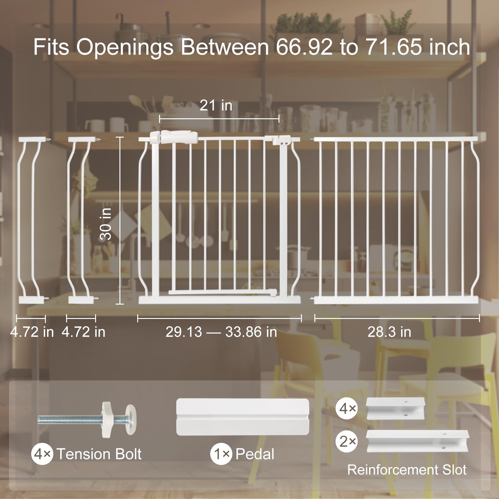 Extra Wide Baby Gate with Door Pressure Mounted 66.92-71.65 Inch,Child Baby Gates for Doorways No Drilling,Walk Through Dog Gate