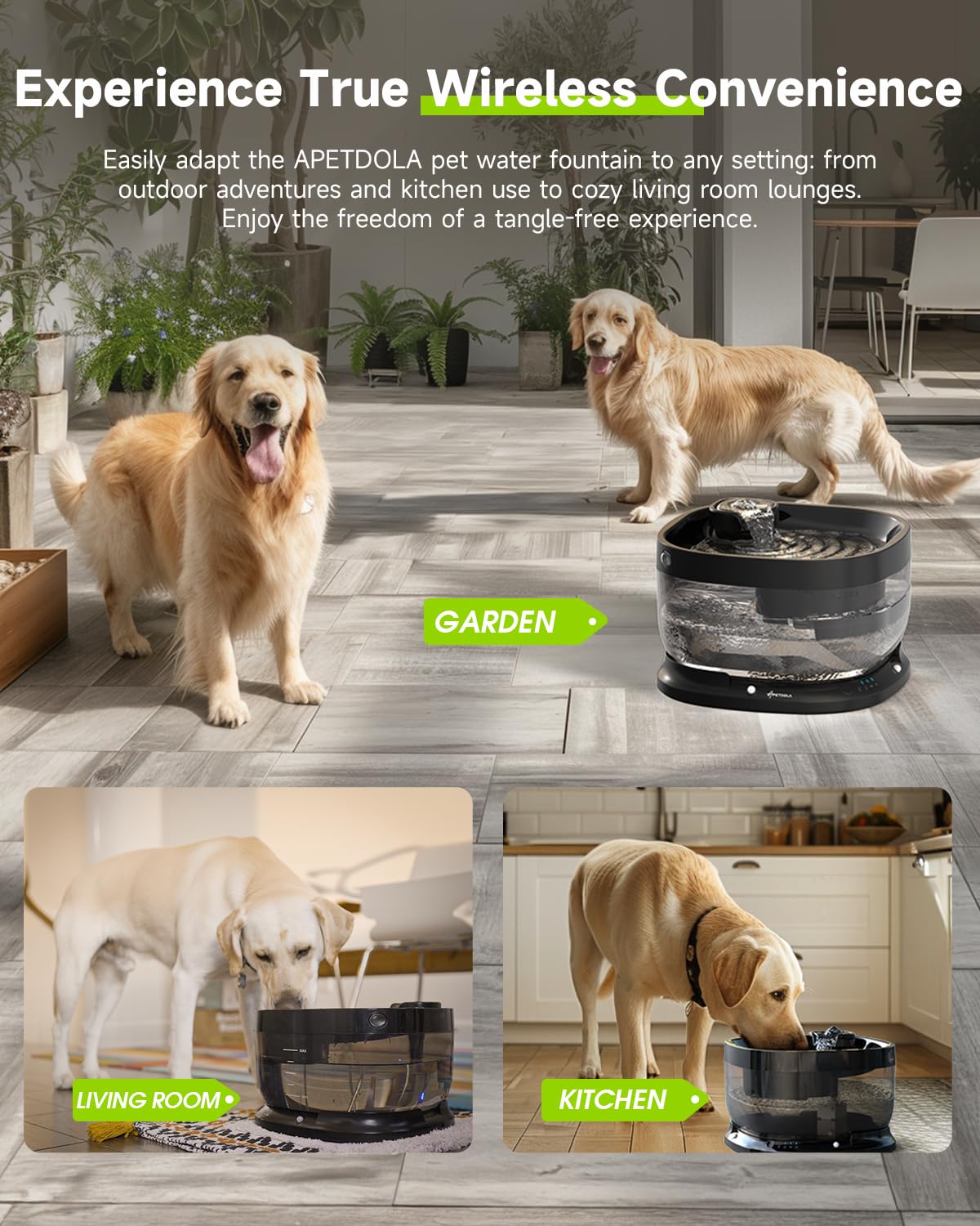 Apd Apetdola Wireless Dog Water Fountain,Battery Operated Dog Water Dispenser With Motion Sensor, 237 Oz/ 7L Cordless Fountain W