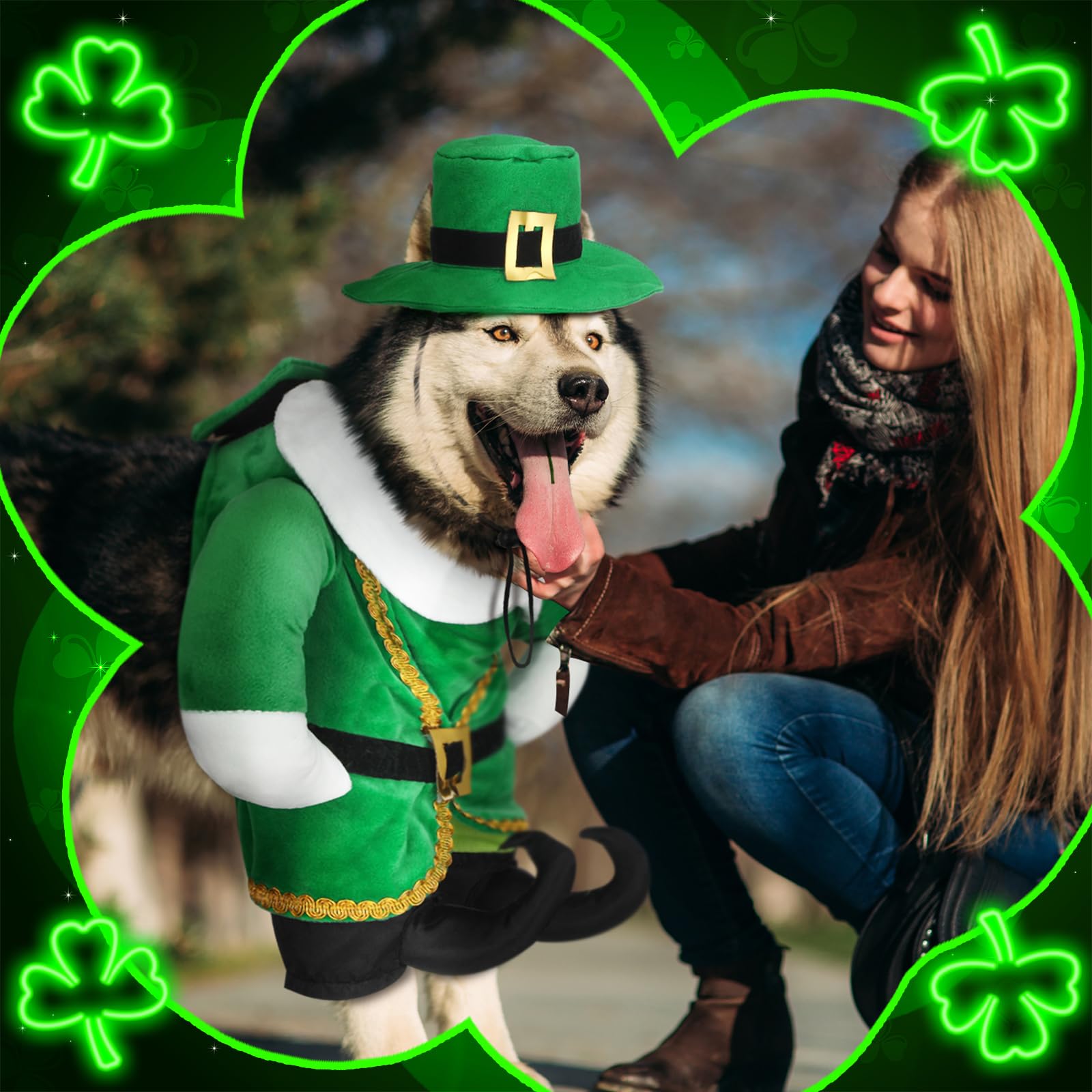 Hollowfly St. Patrick'S Day Dog Costume Walking Leprechaun Dog Costume Irish Funny Pet Outfit With Arms Irish Holiday Day Outfit