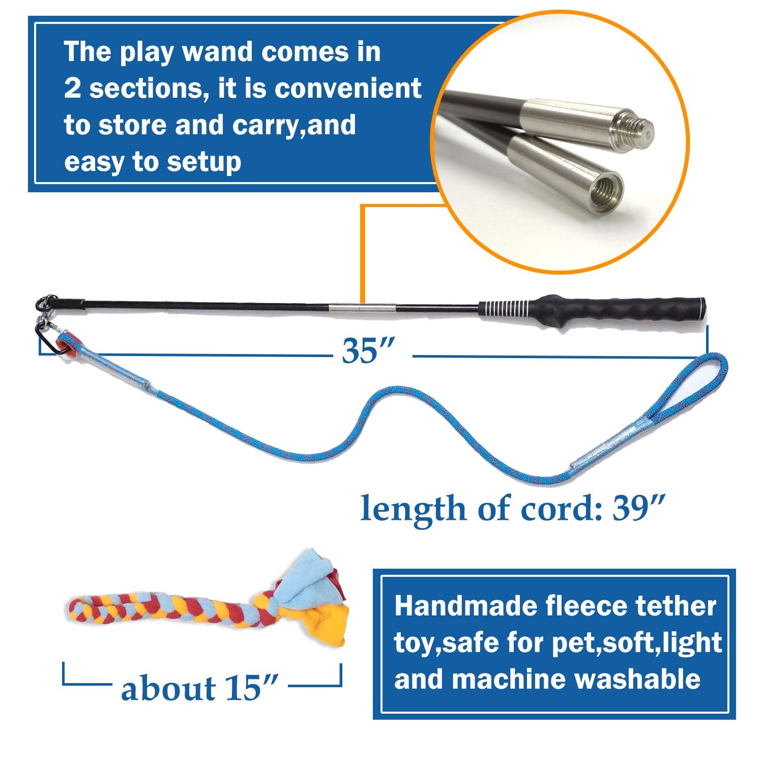 Interactive Flirt Pole Toy for Dogs Chase and Tug of War,Durable Teaser Wand with Pet Fleece Rope Tether Lure Toy to Outdoor Exe