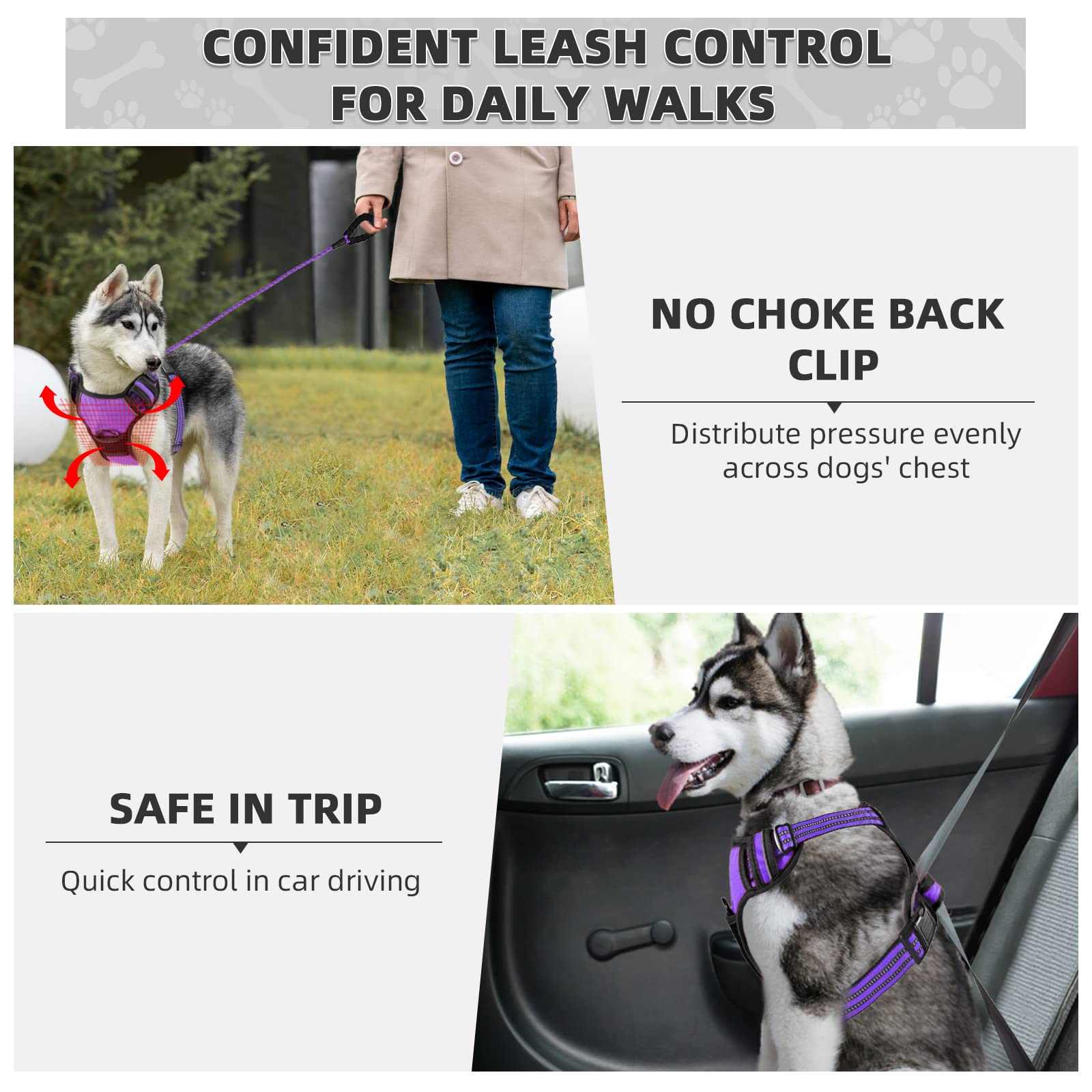 Juqiboom No Pull Dog Harness With Free Heavy Duty 5Ft Leash, Adjustable Soft Padded Dog Vest, Reflective No-Choke Oxford Vest Fo