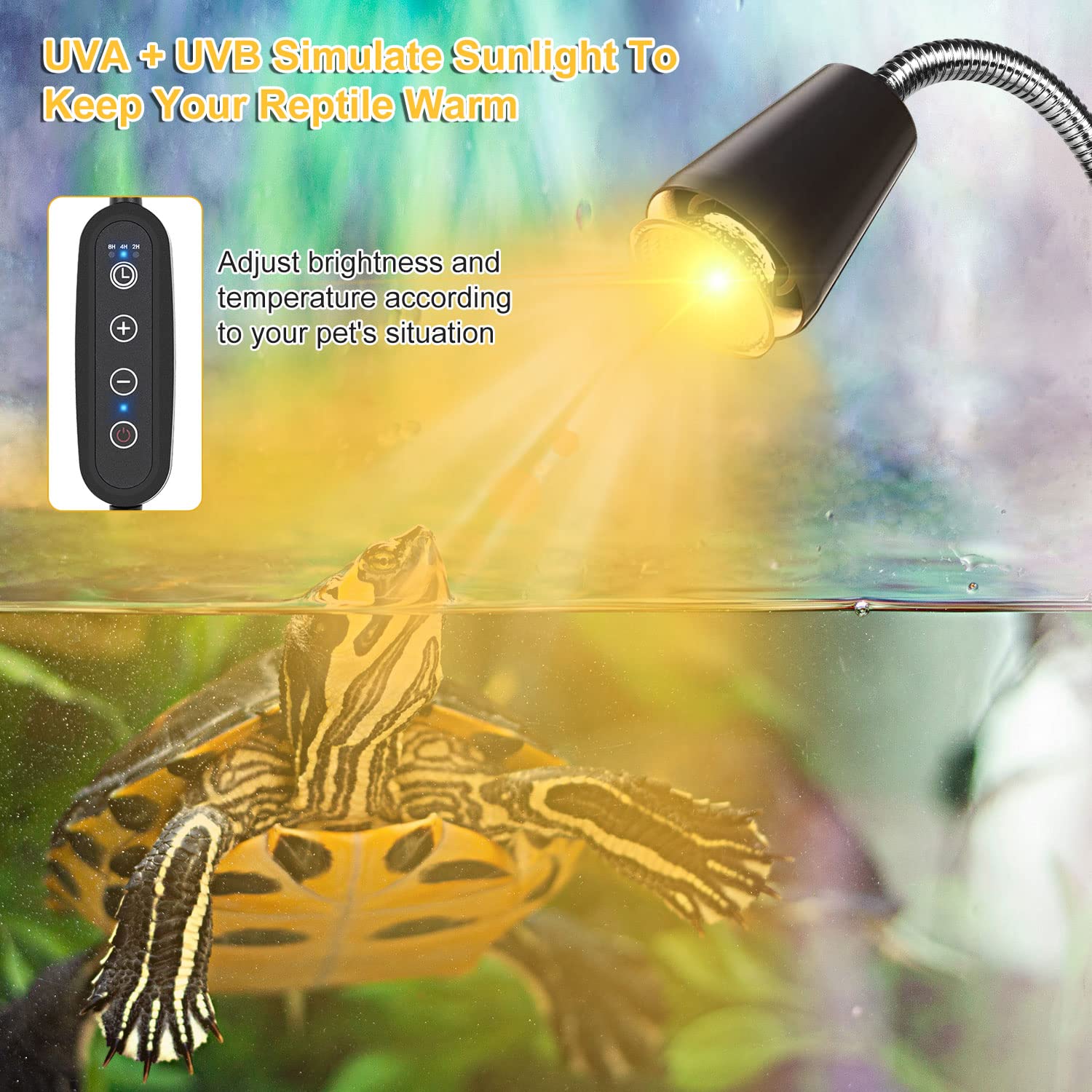 Dallfoll Reptile Heat Lamp, Uva Uvb Reptile Timing Heat Lamp, Reptile Basking Spot Light With 360?otatable Swivel And Clamp, Heating Lamp For Turtle, Lizard, Bearded Dragon, E27 25W 50W Bulbs