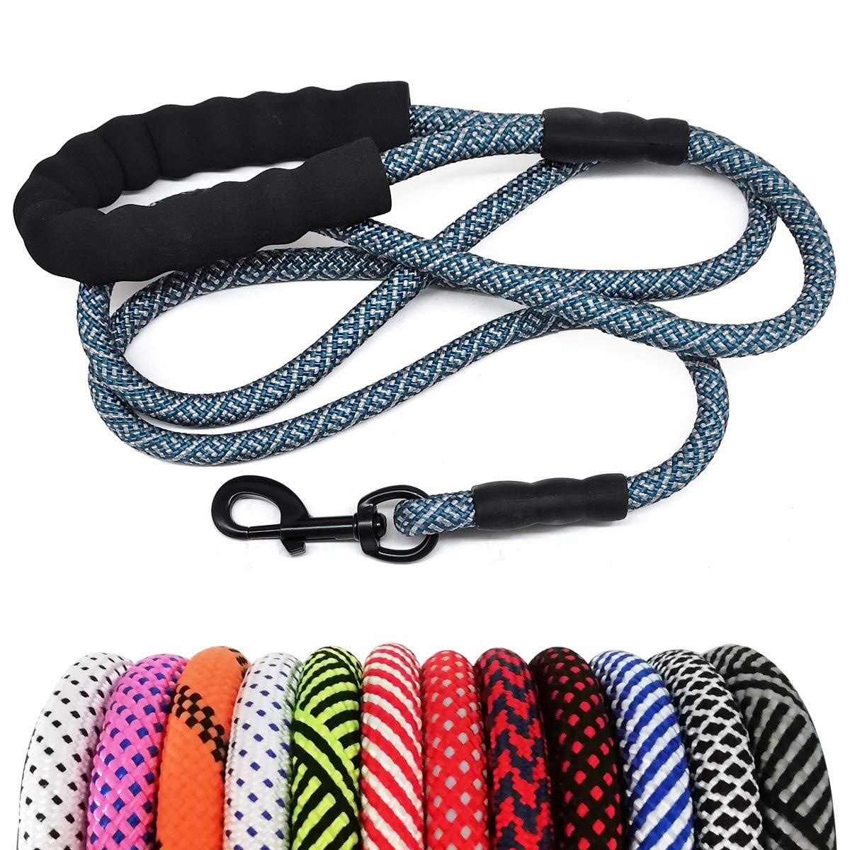 Maypaw Heavy Duty Rope Dog Leash, 3/4/5/6/7/8/10/12/15 Ft Nylon Pet Leash, Soft Padded Handle Thick Lead Leash For Large Medium Dogs Small Puppy