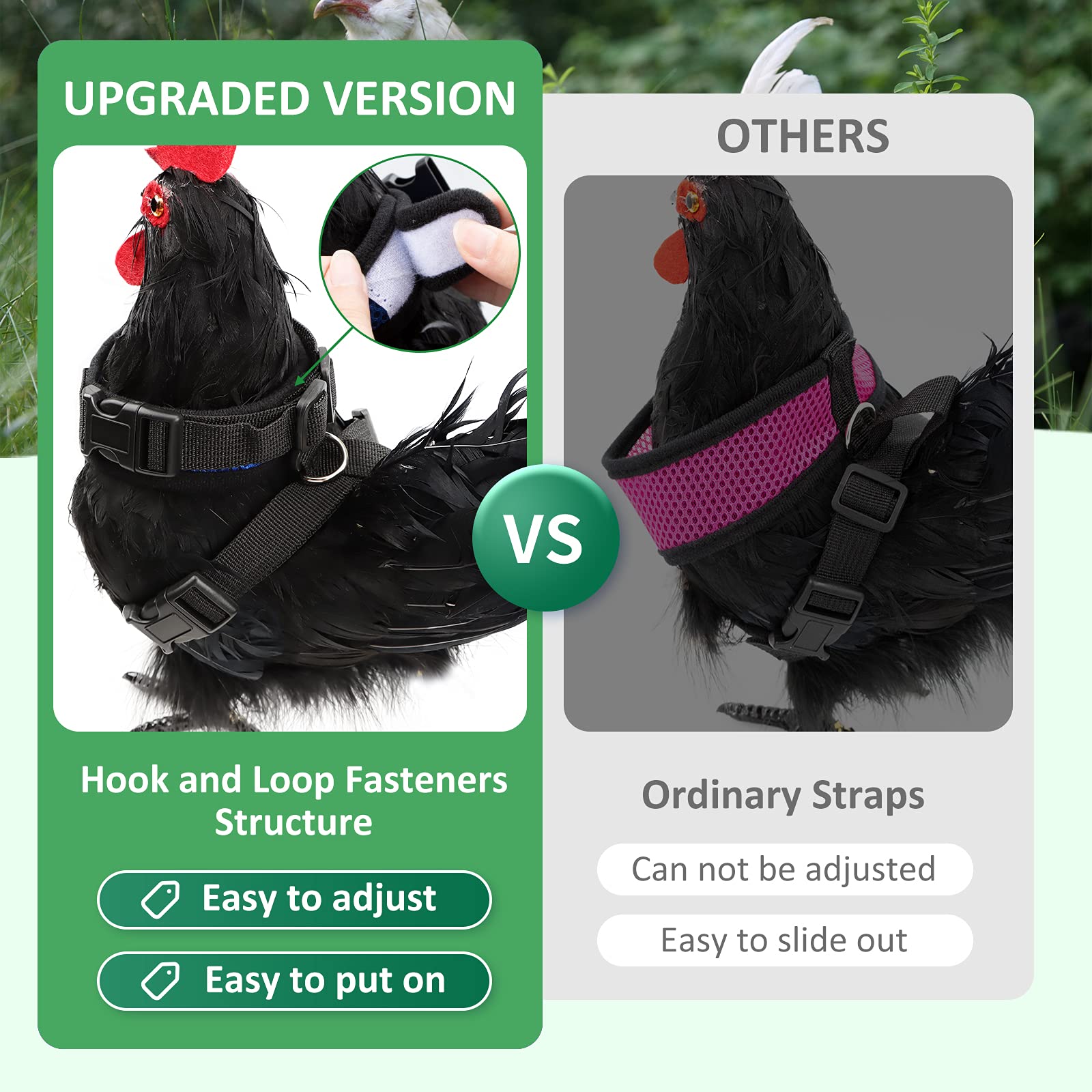 Adhafera Chicken Harness With Leash, Upgraded Double Adjustment Chicken Harness And Leash Set For Hens, Duck, Goose, Small Pet (Black, S)