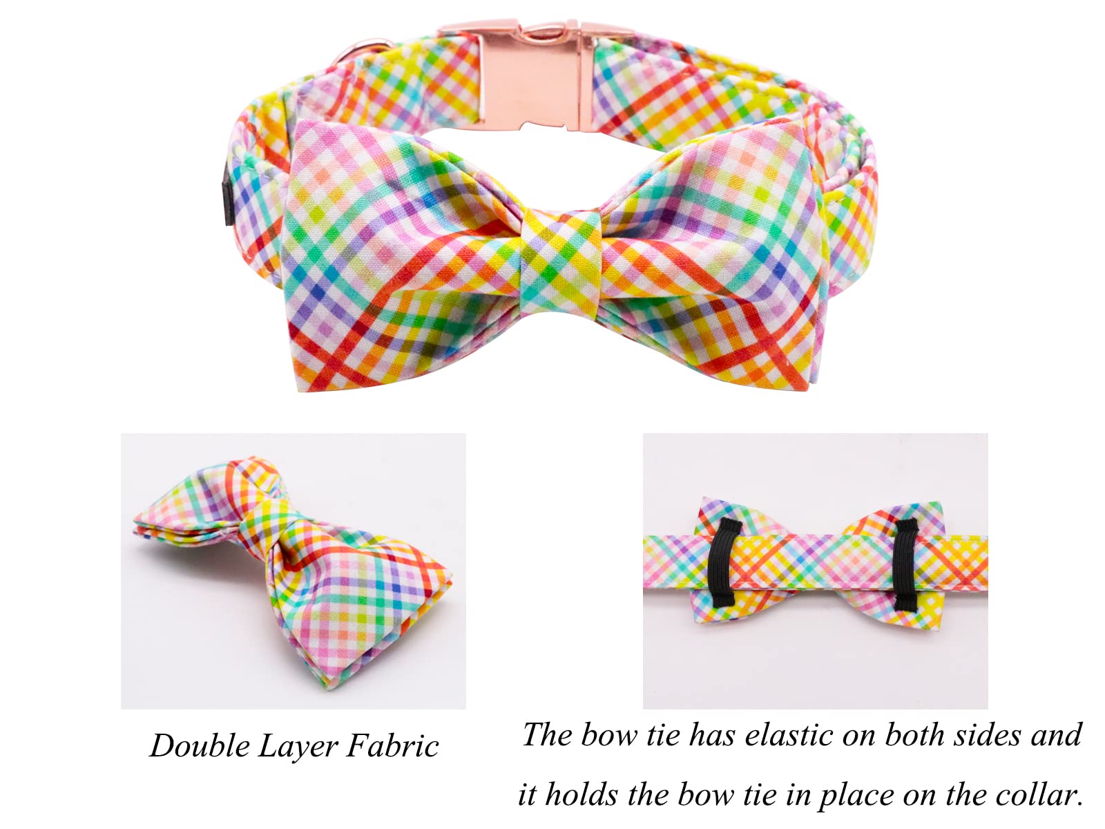 Lionet Paws Easter Dog Collar With Bowtie - Colorful Cute Cotton Bowtie Dog Cat Collar With Metal Buckle For Puppy Girl Boy Gift, Xs, Neck 8-12In