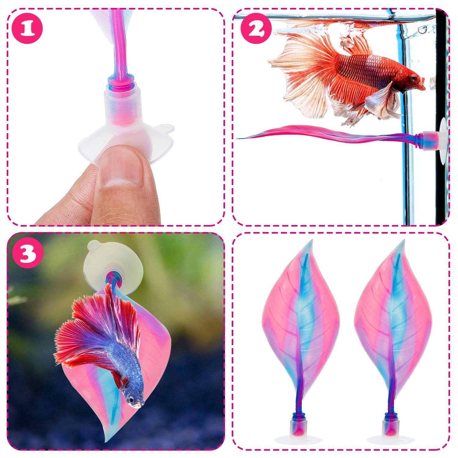 Willbond 2 Pieces Silicone Betta Bed Leaf Hammock For Betta Fish, Betta Fish Bed, Practical Resting Spot, No Bpa, Comfortable And Safe (Pink)