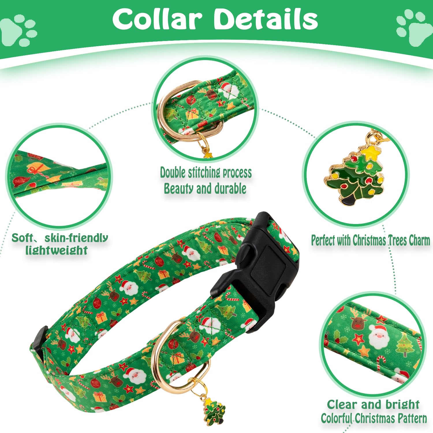 Prehai Green Christmas Dog Collar For Small Medium Large Dogs Special Design Cute Green Christmas Dog Collar For Girl Boy Dogs S