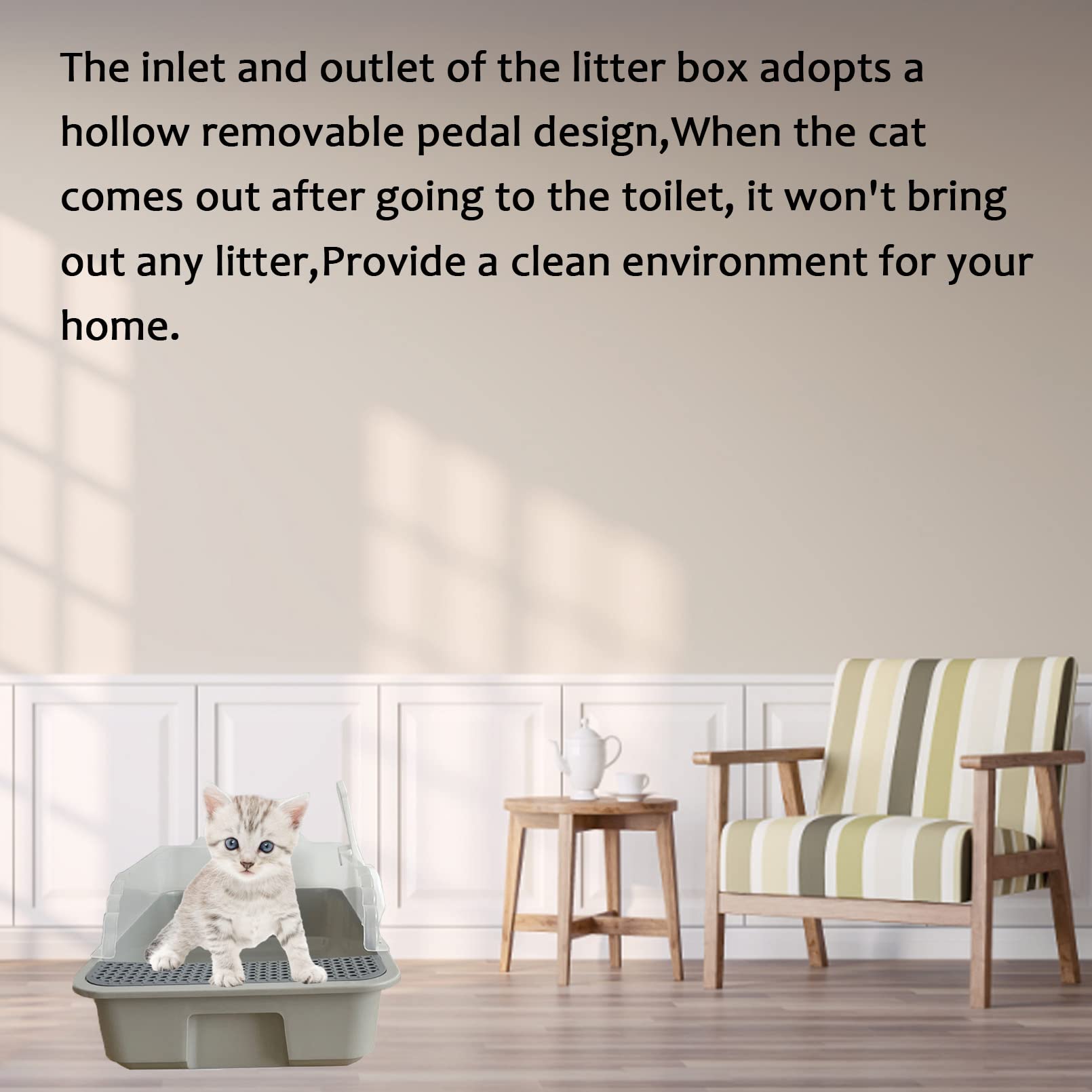 Muyg Open Cat Litter Box With High Side,Anti-Splashing Cats Litters Pan,Kitten Toilet With Litter Sifting Scoop,Semi-Enclosed Re