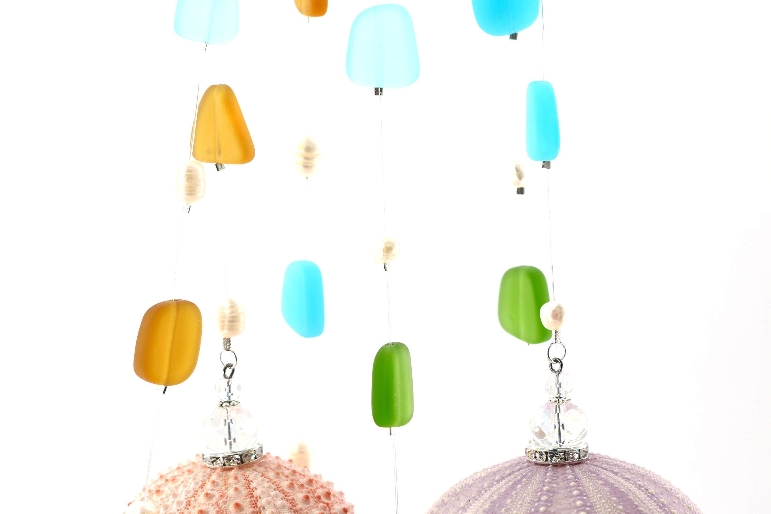 2 Dirty Birds, Handmade Live Jellyfish Air House Plants, Hanging Sea Urchin Shell W/Sea Glass, Swarovski, & Freshwater Pearls (P