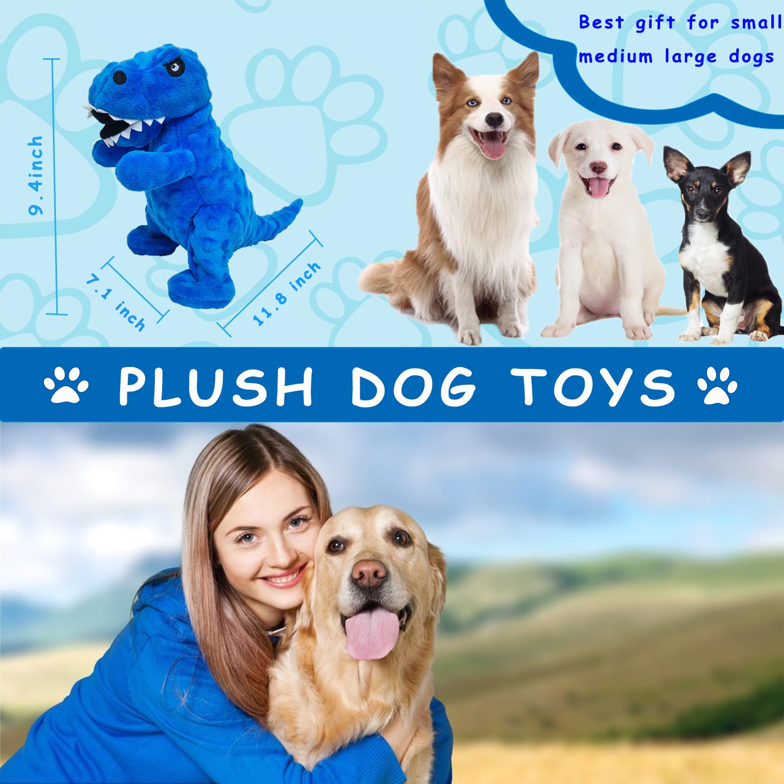 Lwbmg Squeaky Dog Toys Stuffed Dog Toys Cute Dinosaur Plush Dog Toy With Crinkle Paper Durable Dog Chew Toys For Small, Middle A
