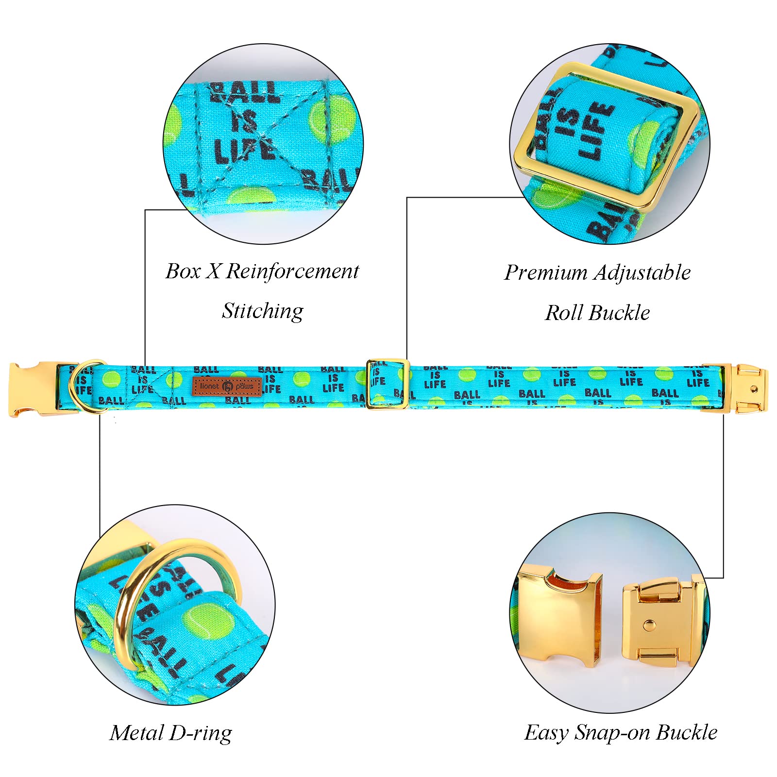 Lionet Paws Dog Collar With Bowtie - Cute Cotton Bowtie Dog Collar With Metal Buckle For Medium Dog Girl Boy Gift, M, Neck 13.5-22In
