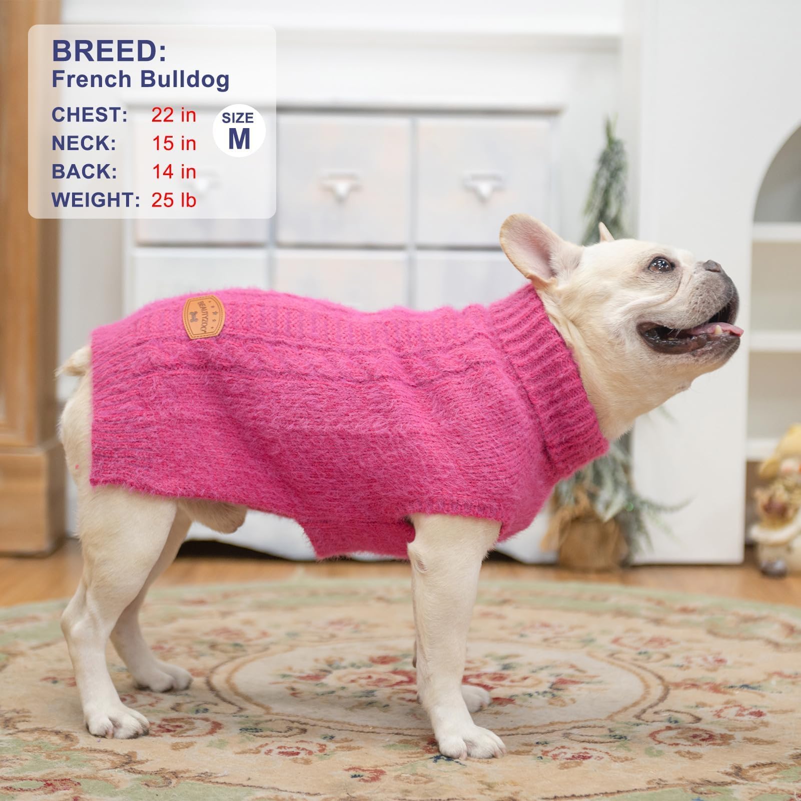 Beautyzoo Small Dog Sweater -Turtleneck Knitted Dog Sweaters For Dogs Puppy Girls Boys, Winter Dog Clothes Cable Knitwear With L