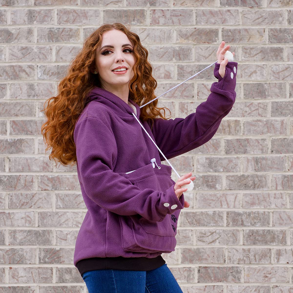 Unisex Big Pouch Hoodie Long Sleeve Pet Dog Holder Carrier Sweatshirt (Large, Purple-Fleece)