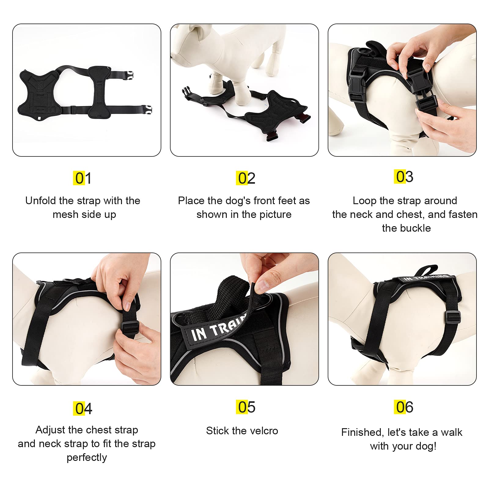 Demigreat Service Dog Harness, Reflective Dog Vest Harness With 5 Pcs Patches, Adjustable Soft Oxford Pet Harness, Inner Layer Mesh, Easy To Control For Small Medium Large Dogs