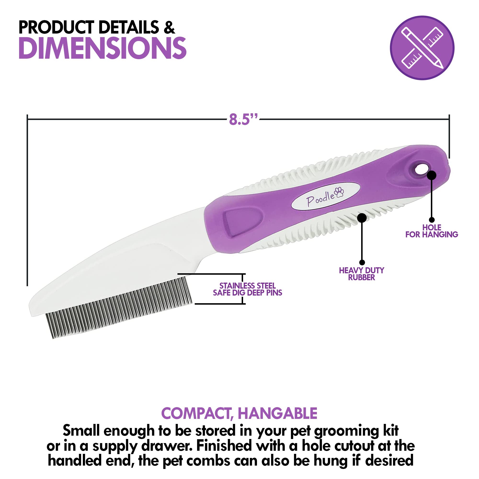 Pet Comb To Comb Your Dogs,Cats,Poodles Hair- Rotatable Pins, Easy To Use, Slip Proof- Best Dog Comb For Grooming Your Dog
