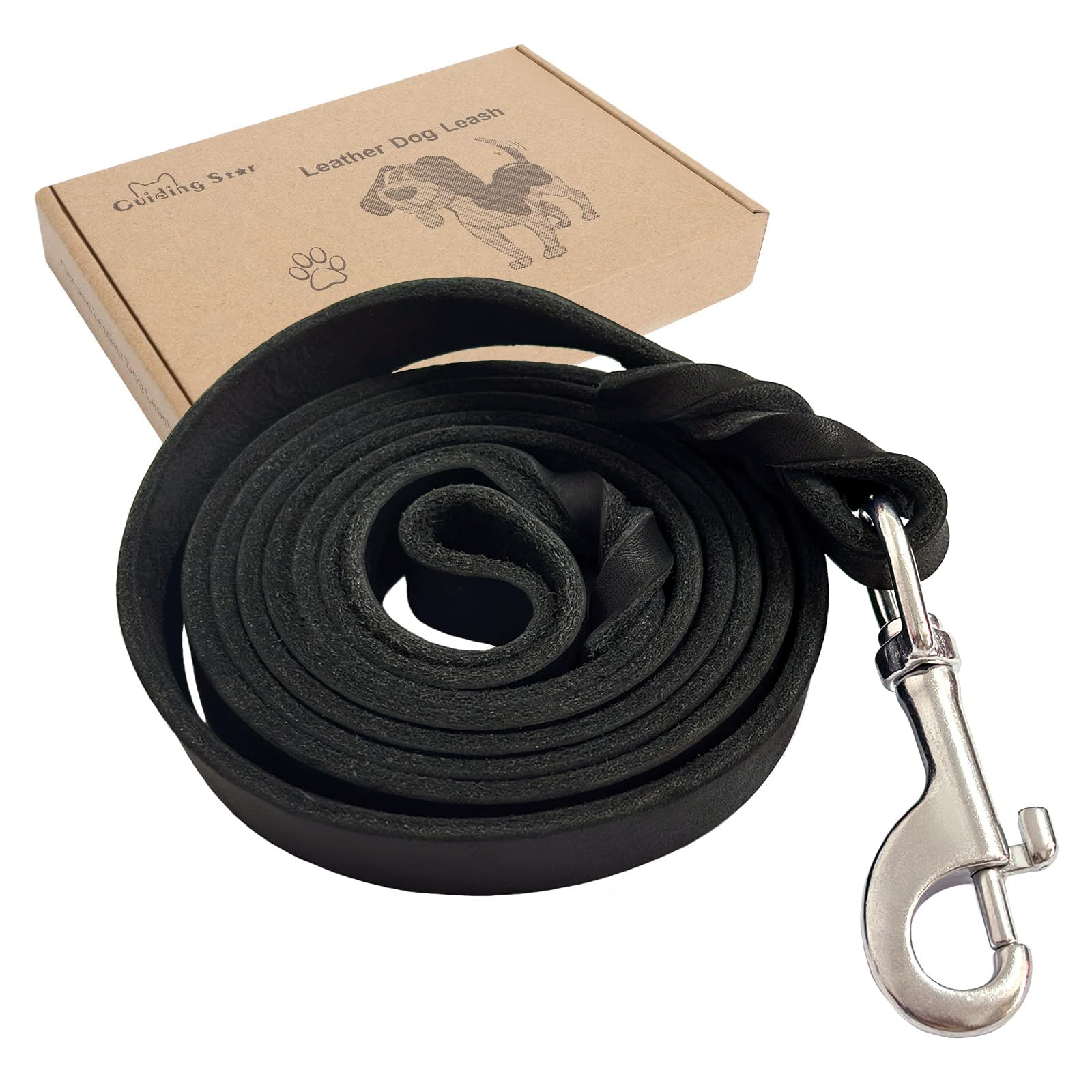 Leather Dog Leash 6Ft, Heavy Duty For Large Dogs, Soft Strong Braided Training Leash For Small Medium Large Breeds (6Ftx3/4Inch,