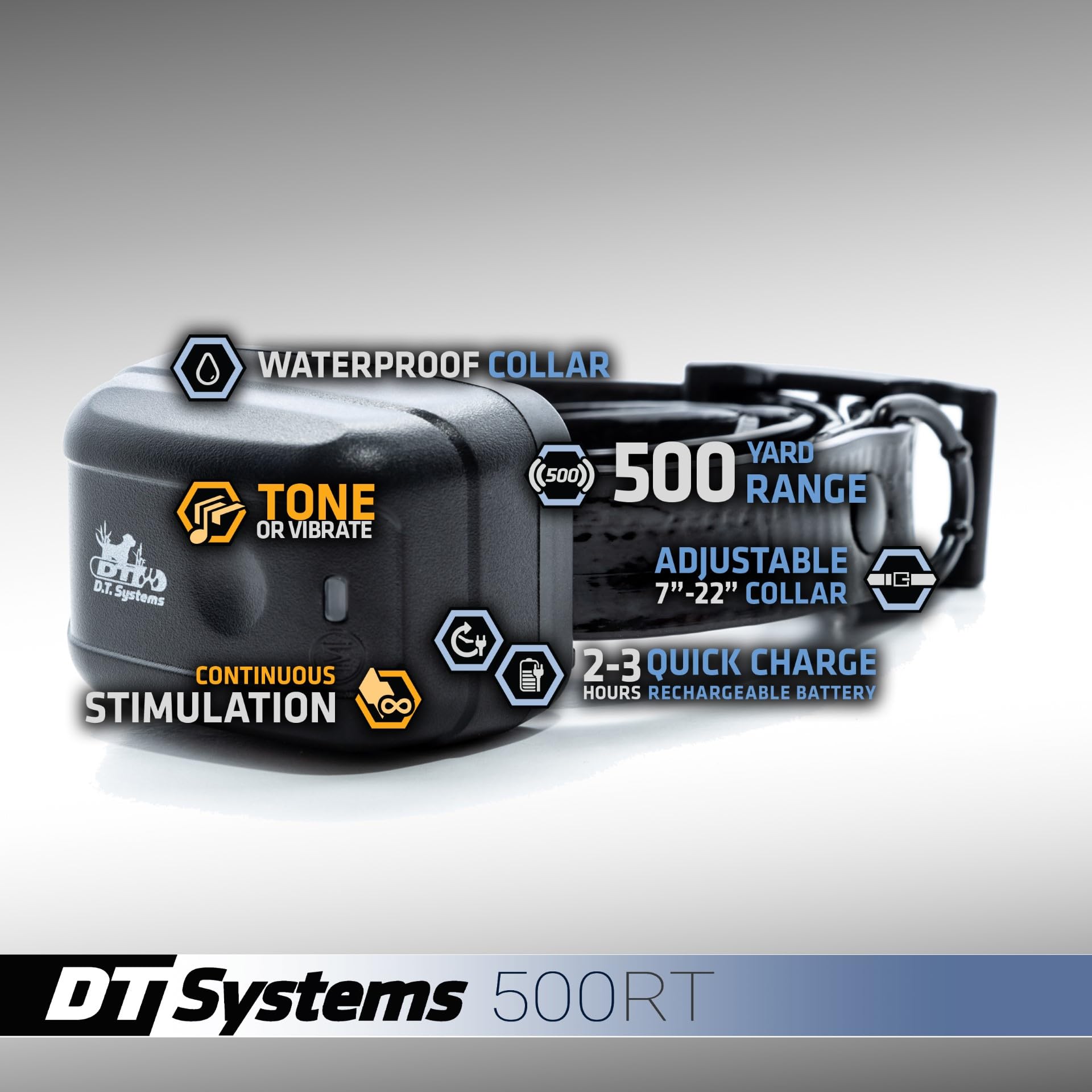 Dt Systems 500Rt Dog Training Collar With Remote - Waterproof Rechargeable E-Collar - 500 Yard Range - 15 Training Levels Vibrat