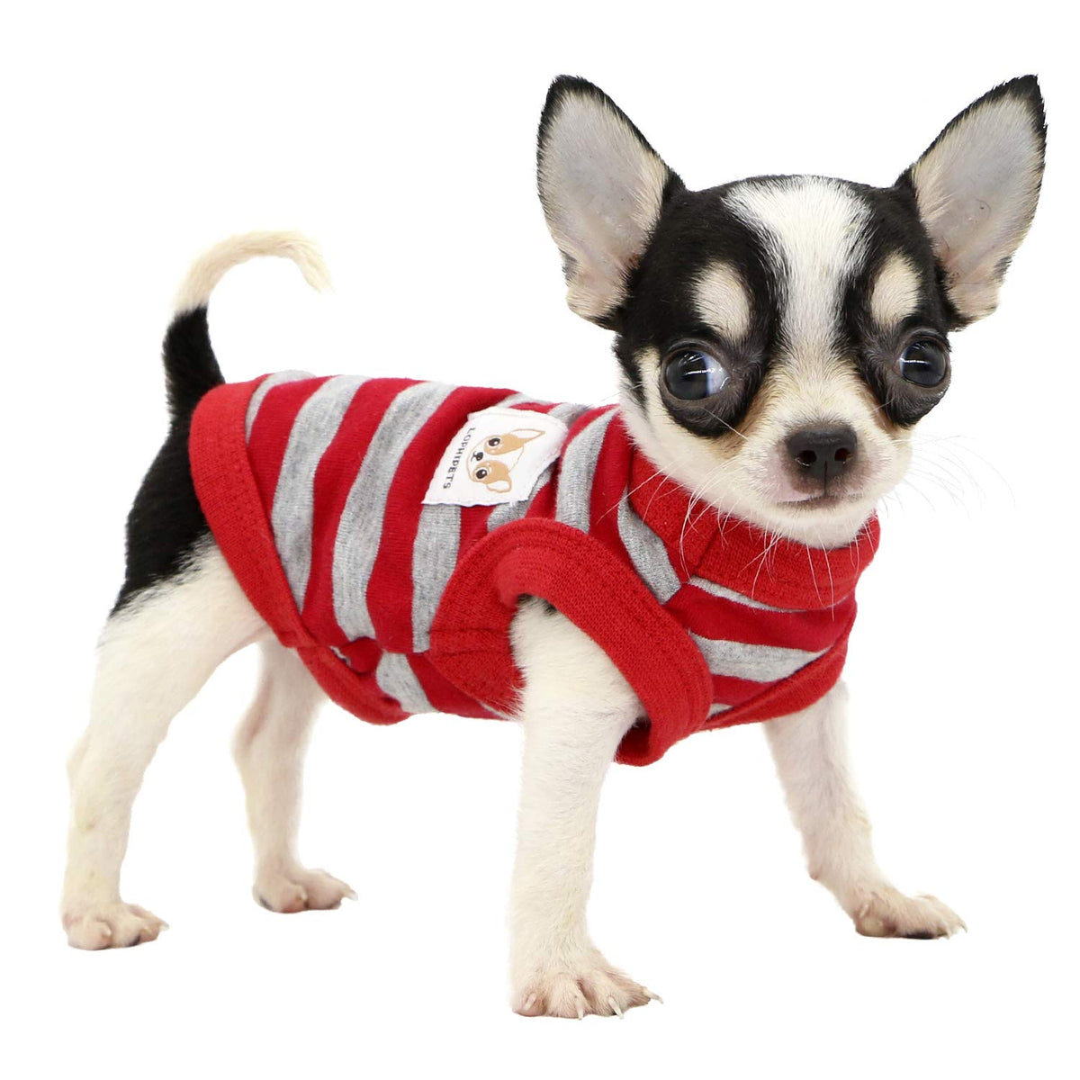 Lophipets 100% Cotton Striped Dog Shirts For Small Dogs Chihuahua Puppy Clothes Tank Vest-Red And Gray Strips/Xxs