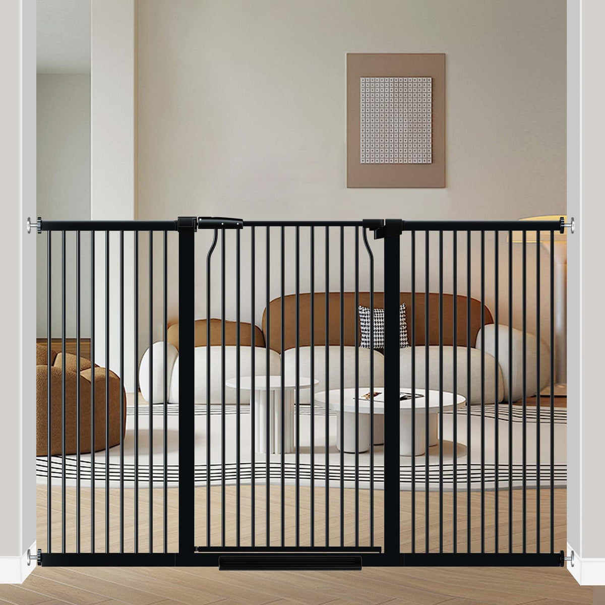 flower frail 40.5 '' Extra Tall Baby Gate, 65.8 ''-68.5 '' Extra Wide Long Pet Gate, No Drill Large Dog Gates Indoor, Adjustable