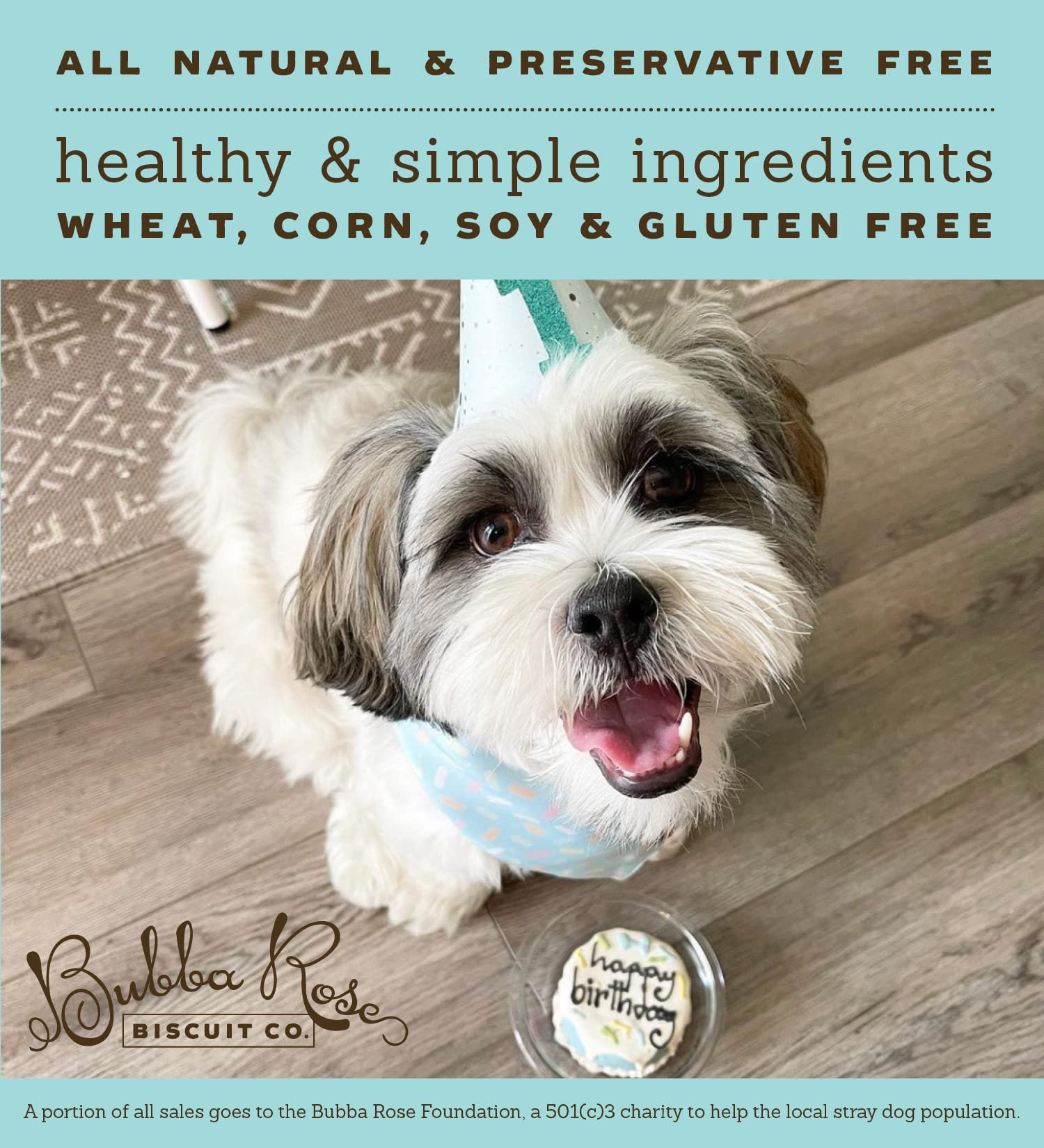 Bubba Rose Biscuit Company: Blue Dog Birthday Baby Cake - Crunchy Biscuit Texture - Natural Gourmet Pet Treat - Dog Cake - 3 inc