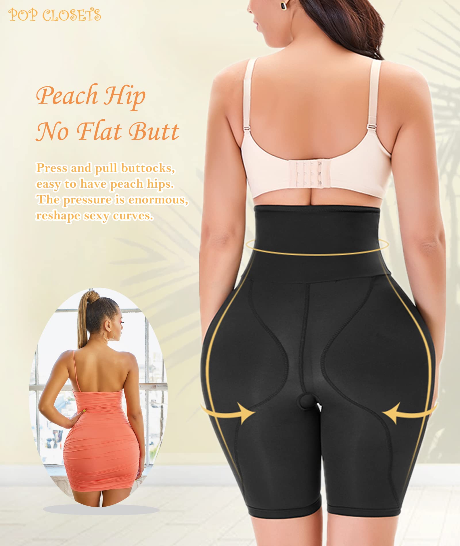 Pop Closets Women Shapewear Butt Lifter Body Shaper Panties High Waist Hip Padded Enhancer Booty Lifter Tummy Control Panty Blac