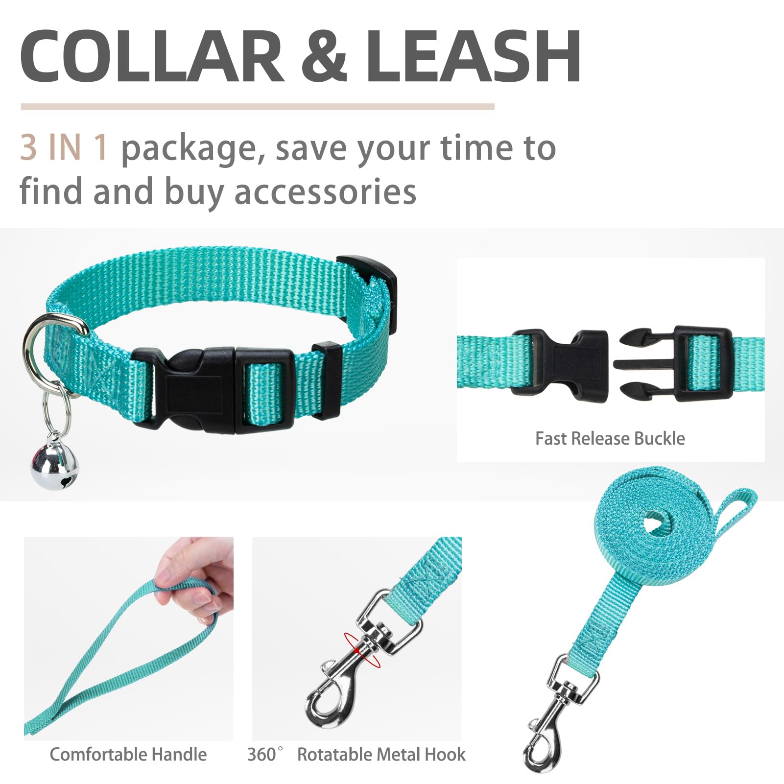 Pupteck Adjustable Dog Harness Collar And Leash Set Step In No Pull Pet Harness For Small Medium Dogs Puppy And Cats Outdoor Walking Running, Soft Mesh Padded Reflective Vest Harnesses, Turquoise Xs