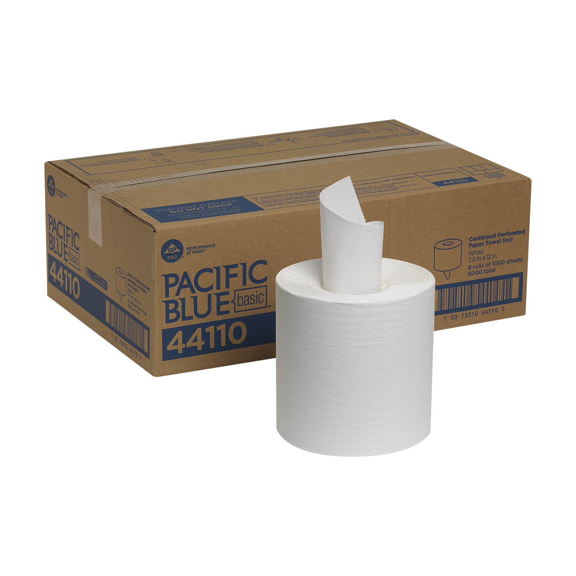 Pacific Blue Basic Centerpull 1-Ply Perforated Paper Towels by GP PRO (Georgia-Pacific), White, 44110, 1000 Sheets Per Roll, 6 R