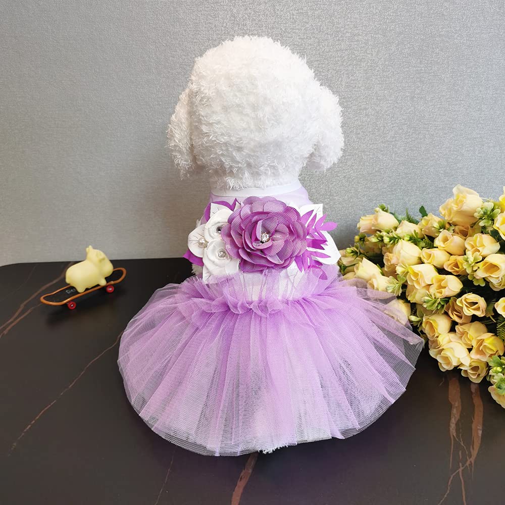 Wolyepor Princess Dog Dress Suspender Layered Tutu Gauze Dress Pleated Skirt For Dogs And Cats (X-Small, Flower Purple)