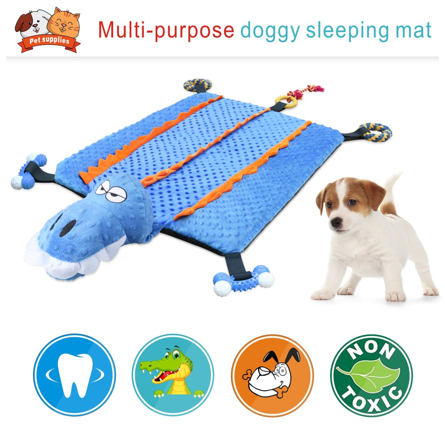 Idepet Dog Play Mat,Puppy Toy Mat With Chew Toys Multiple Dog Puzzle Interactive Toy Pet Playing Mat For Small Medium Dogs Cats,All-In-One (Crocodile)