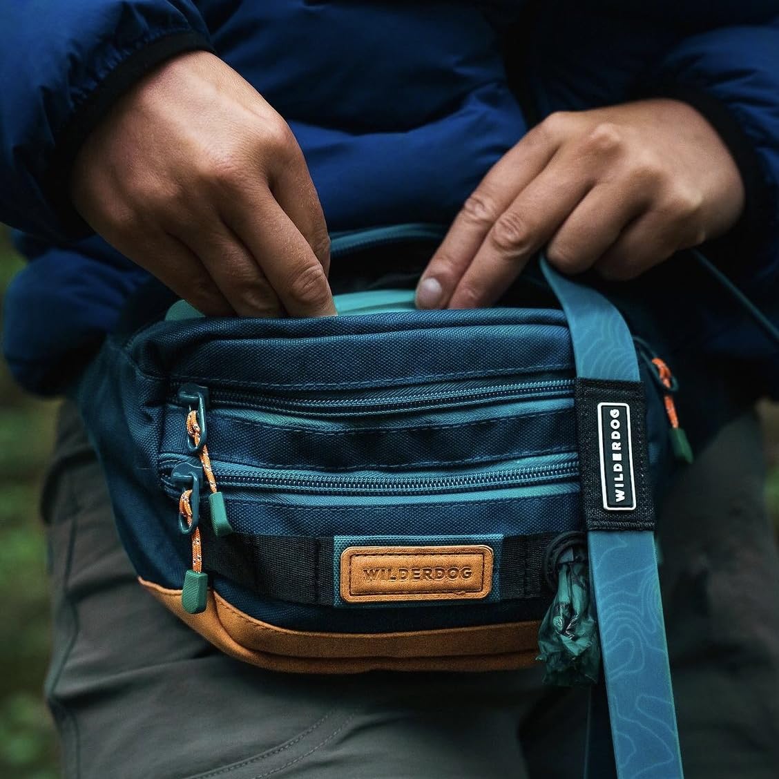 Wilderdog Utility Fanny Pack - Adjustable Strap, 3 Pockets, Poop Bag Dispenser, One Size, Pacific Blue