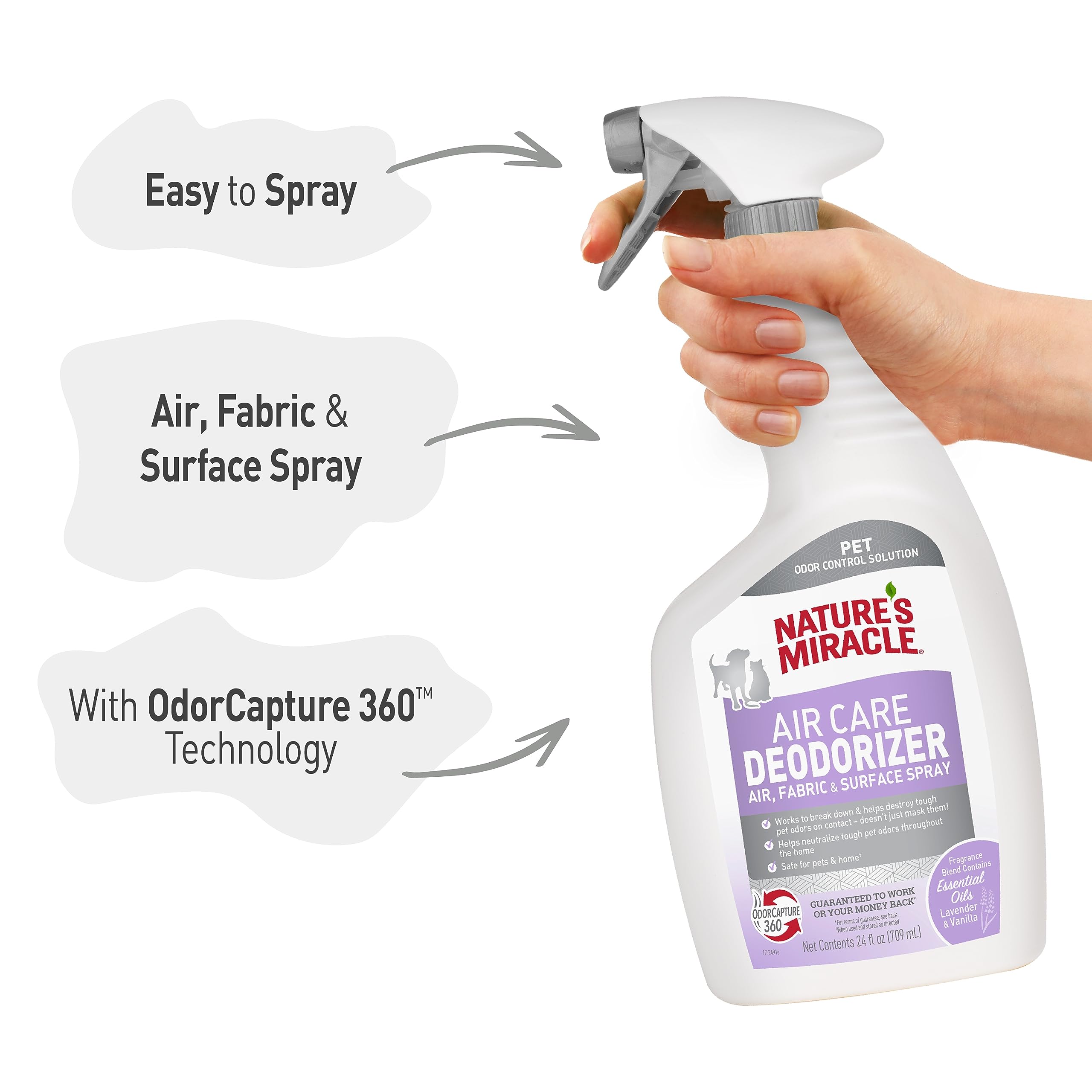 Natures Miracle Air Care Deodorizer Air, Fabric And Surface Spray Lavender & Vanilla Scent, 24 Ounces, Pet Odor Eliminator