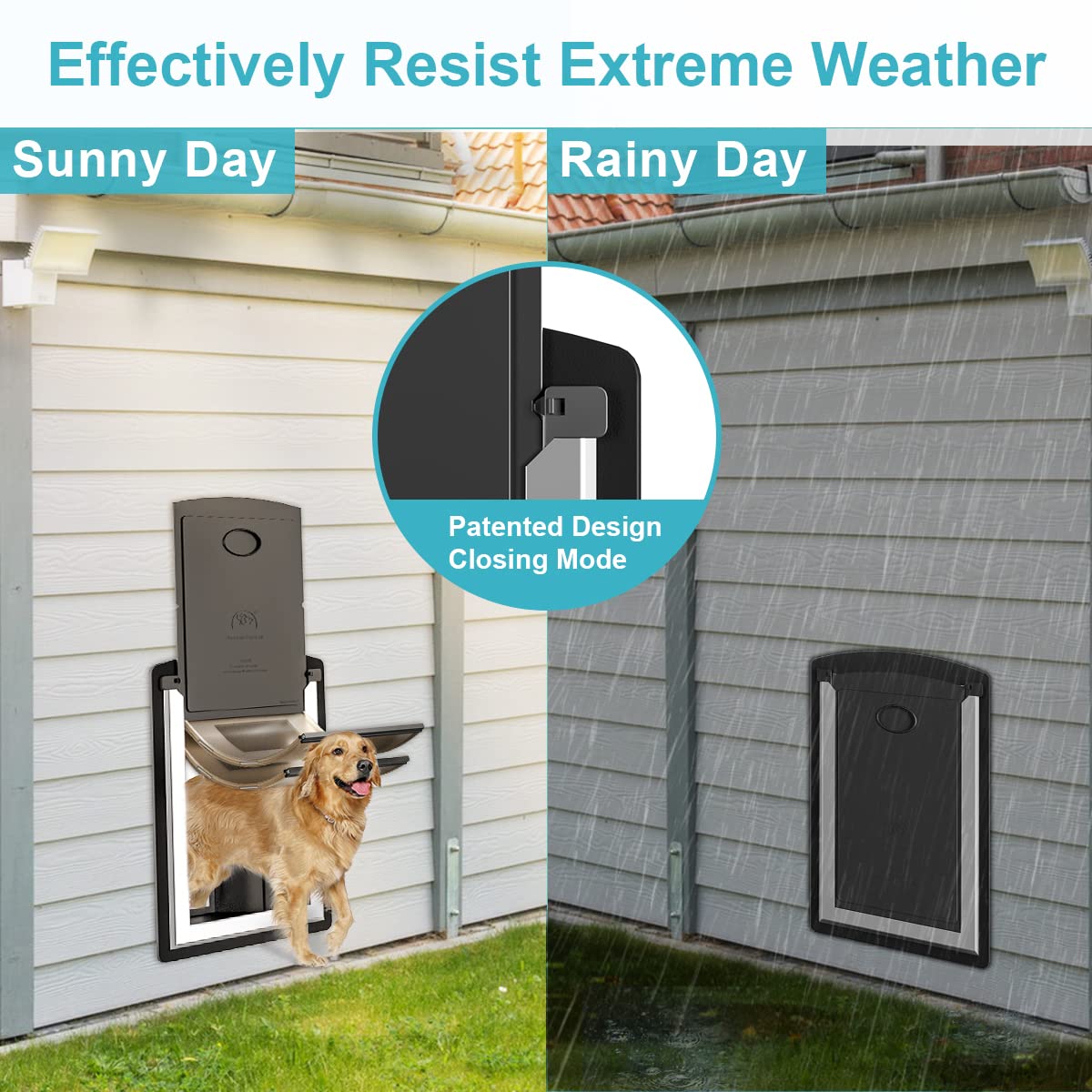 Clawjaw Dog Door For Exterior Wall, Metal Frame And Telescopic Tunnel Pet Door, Double-Sided Wind Deflector And Magnetic Flaps,