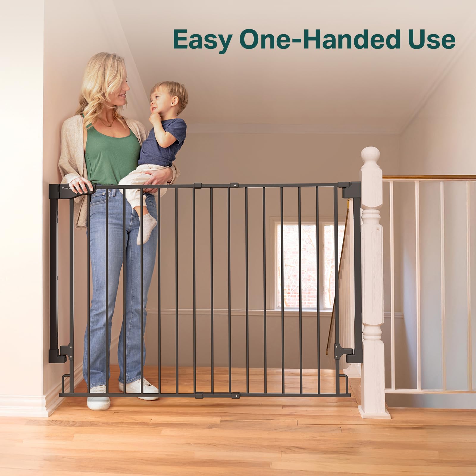 Cumbor 34" Extra Tall Wall Mounted Baby Gate for Stairs, Expandable 31.6-48", Black, Metal, Model CP7V1