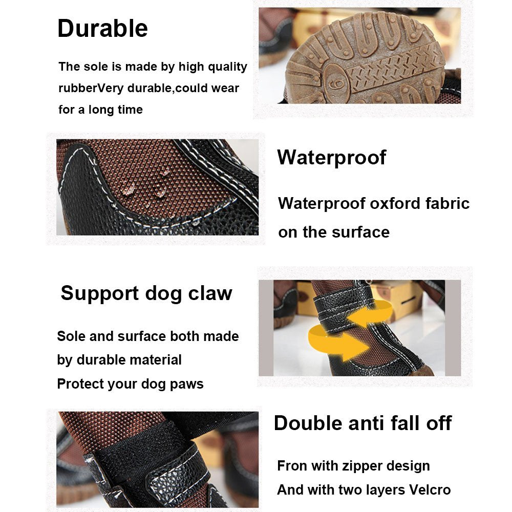 Large Big Dog Pu Leather Sport Shoes Winter Waterproof Pet Dog Puppy Martin Boots Non-Slip Pitbull Golden Retriever Rain Shoes (11(2.7X3.5Inch)(Pack Of 4)), Brown