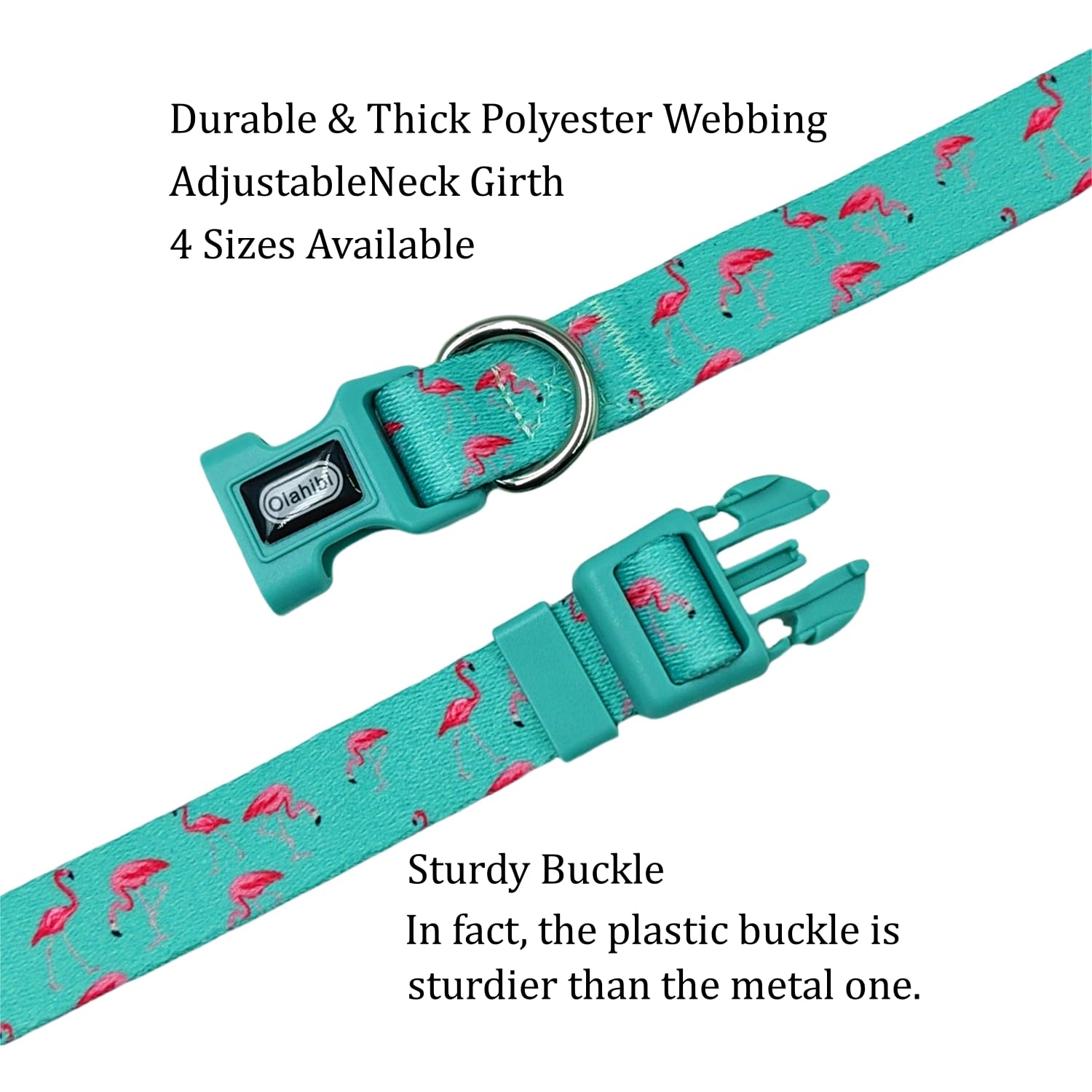 Olahibi Dog Collar Leash Set, Flamingo Pattern, Polyester Material, Adjustable Collar And 5Ft Matching Leash, For Puppy Dogs.(Xs