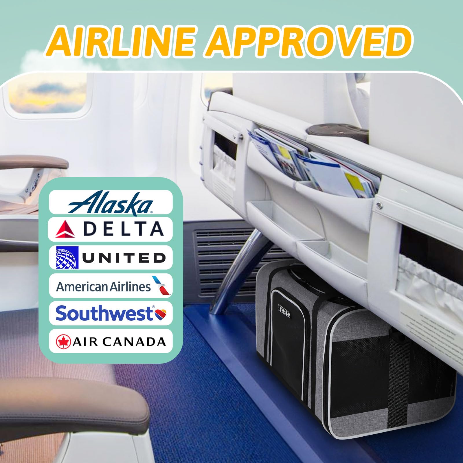 Petskd Pet Carrier 17X11X9.5 Alaska Airline Approved,Pet Travel Carrier Bag For Small Cats And Dogs, Soft Dog Carrier For 1-10 Lbs Pets,Dog Cat Carrier With Safety Lock Zipper(Grey)