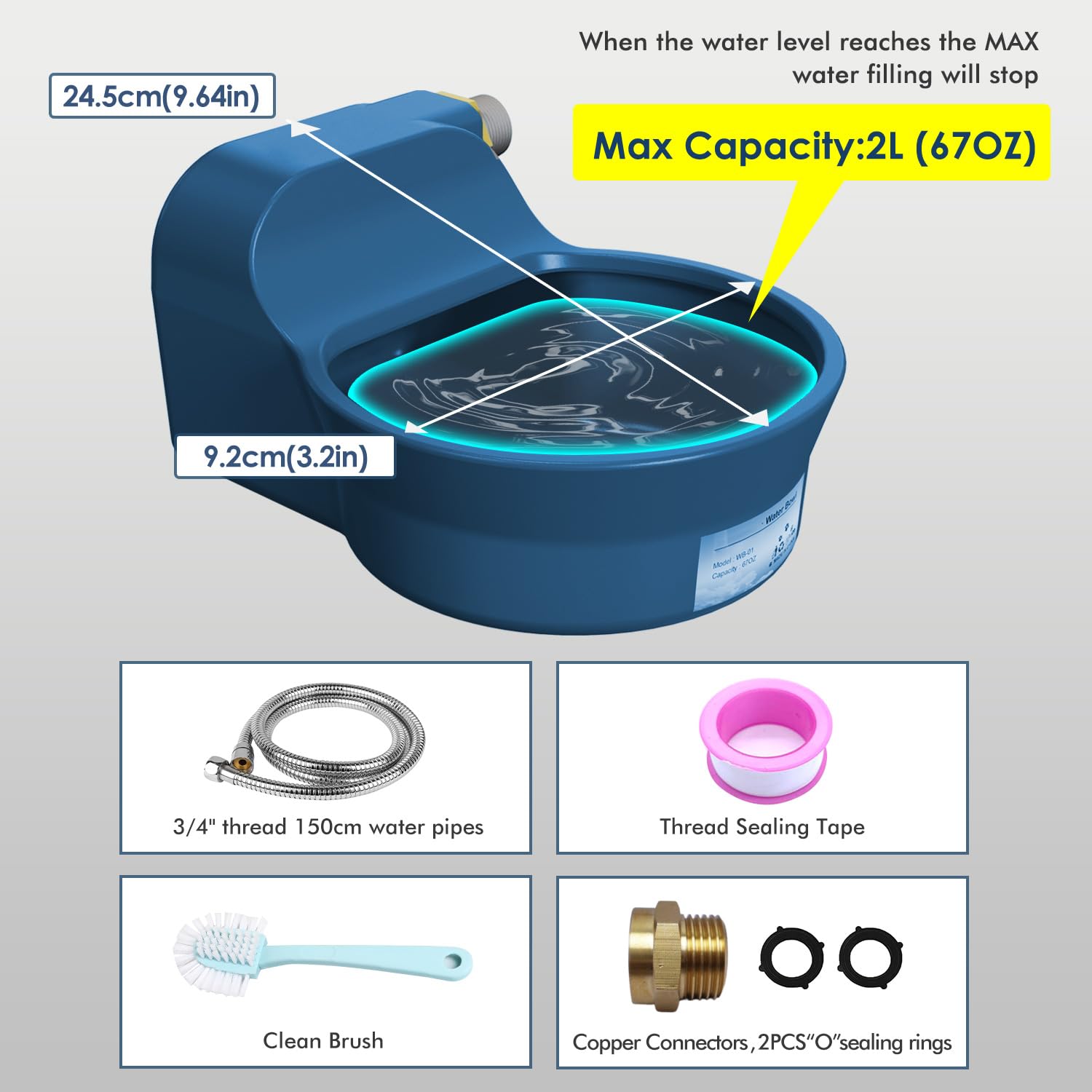 Automatic Dog Water Bowl Dispenser, Patented Automatic 2L Water Dispenser for Dogs, Chicken Waterer Bowl Fit 3/4GHT Faucet, Wa