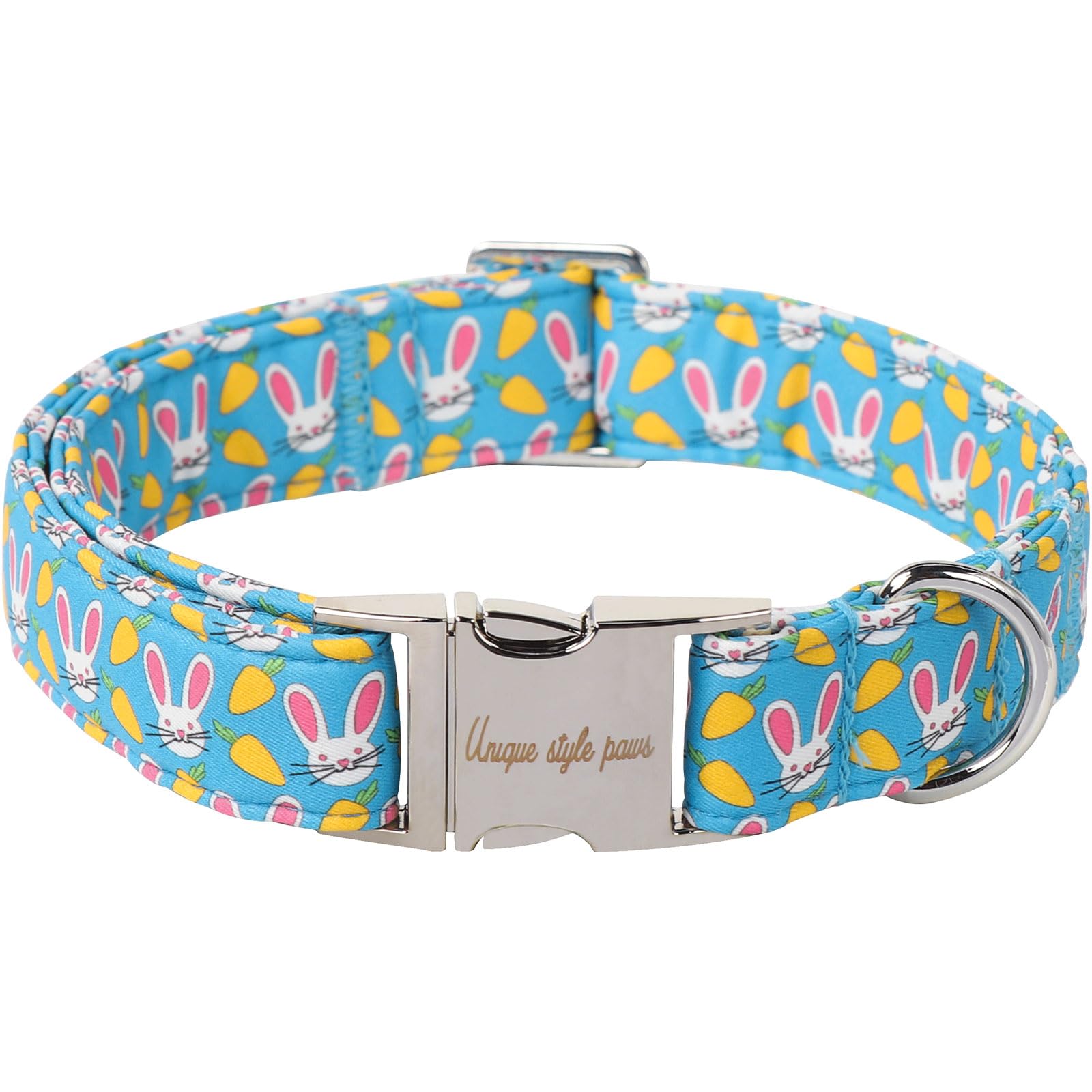 Unique Style Paws Dog Collar Metal Buckle Collar For Easter Gift Pink Ear Rabbit Carrot Durable Cotton Collar For Small Medium L