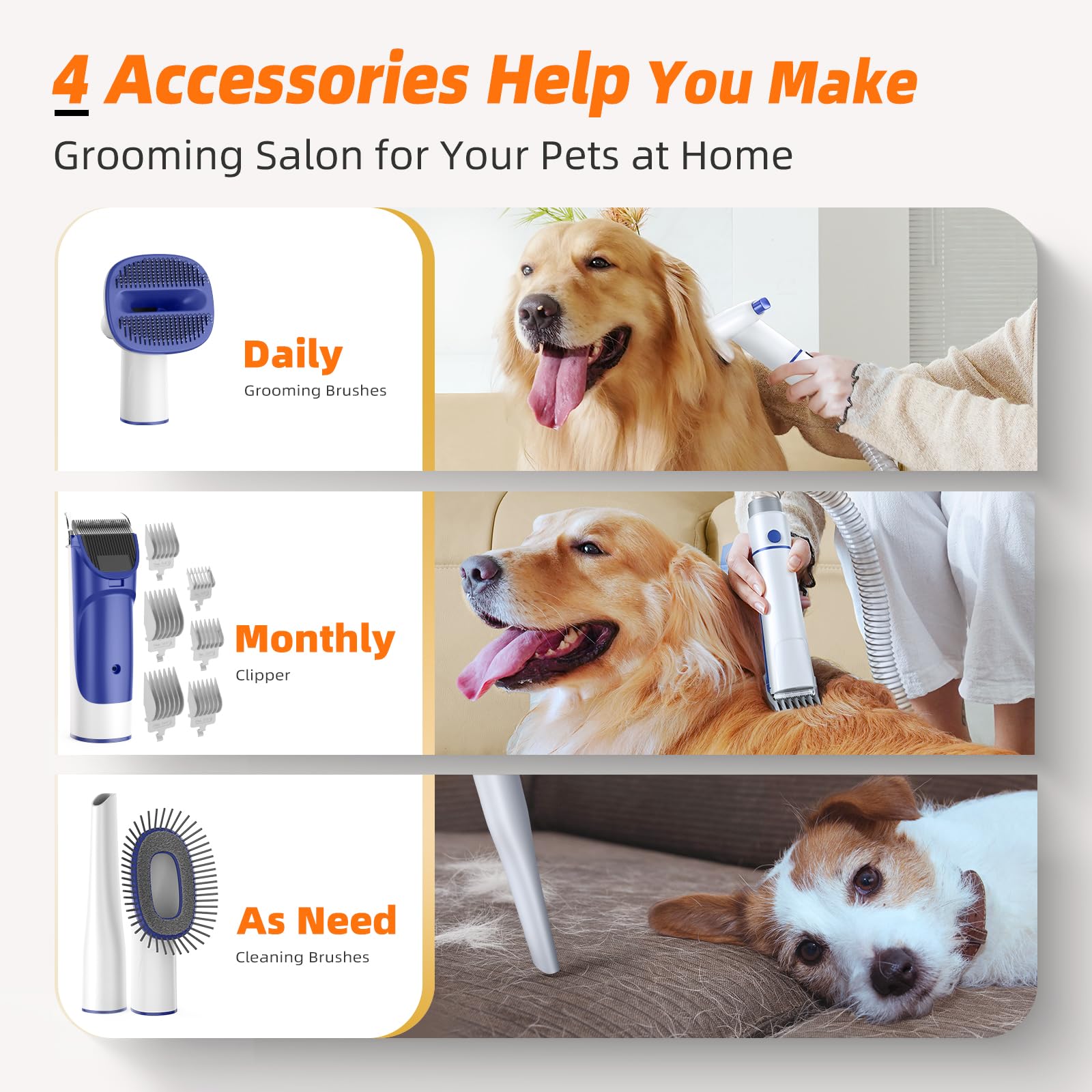 Buenkee Dog Grooming Kit With Vacuum, All-In-One Pet Grooming Vacuum For Dogs And Cats, Low Noise Pet Hair Clipper & Shedding Br