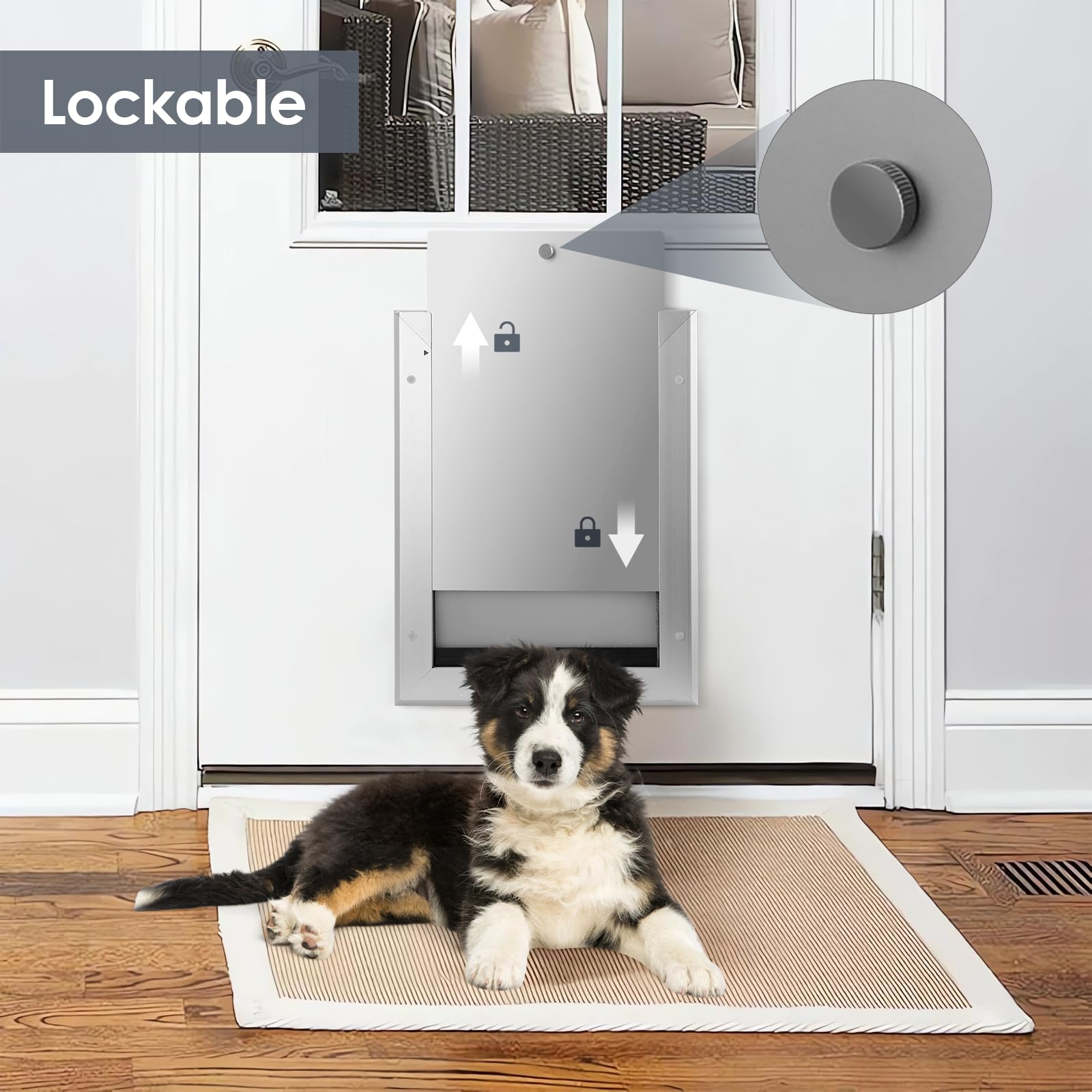 Cowiewie Dog Door For Wall With All-Metal Frame And Telescoping Tunnel, Silicone Flap For Extreme Weather - Medium Size For Pets